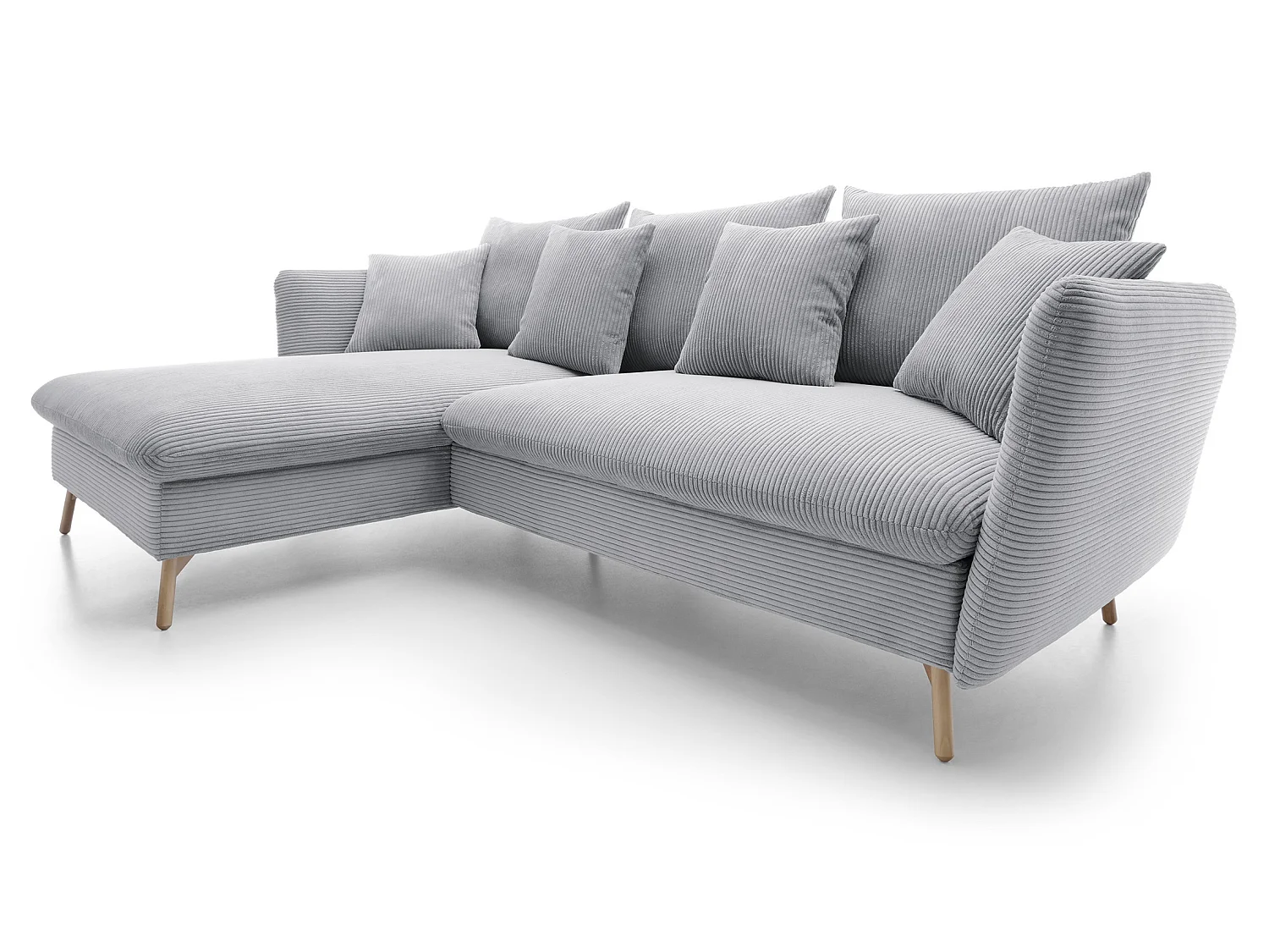 Canapé d'angle convertible Savona 260 cm, velours côtelé, gauche - canapé d'angle avec coffre de rangement, gris clair