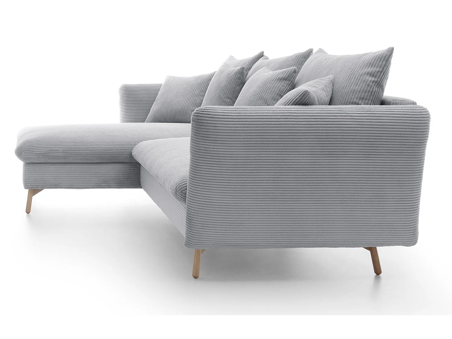 Canapé d'angle convertible Savona 260 cm, velours côtelé, gauche - canapé d'angle avec coffre de rangement, gris clair