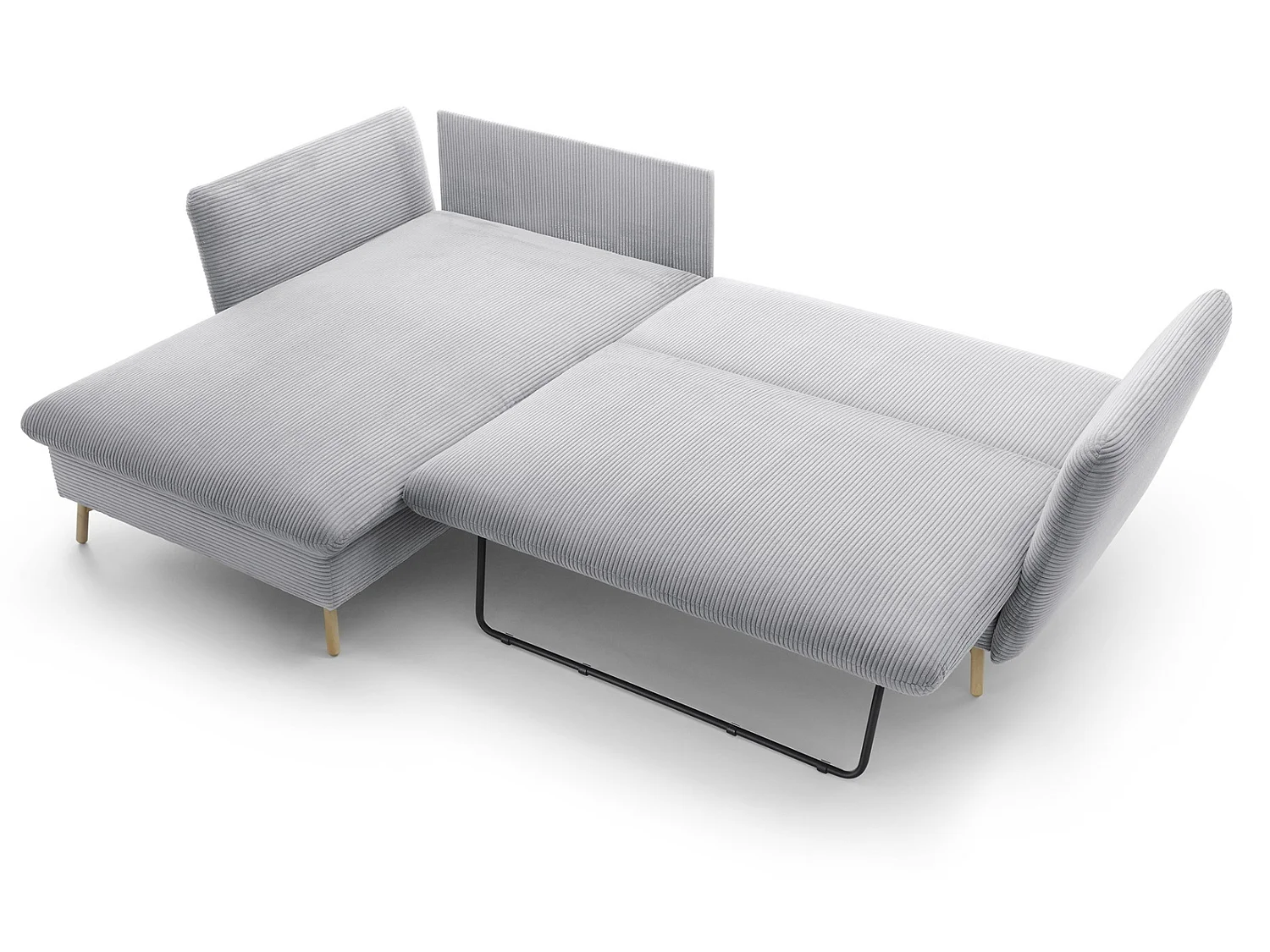 Canapé d'angle convertible Savona 260 cm, velours côtelé, gauche - canapé d'angle avec coffre de rangement, gris clair