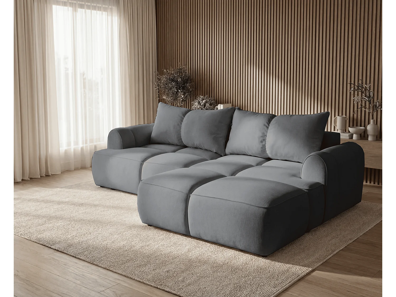 Canapé d'angle Avani 280 cm, canapé convertible avec rangement, design moderne, droite, gris