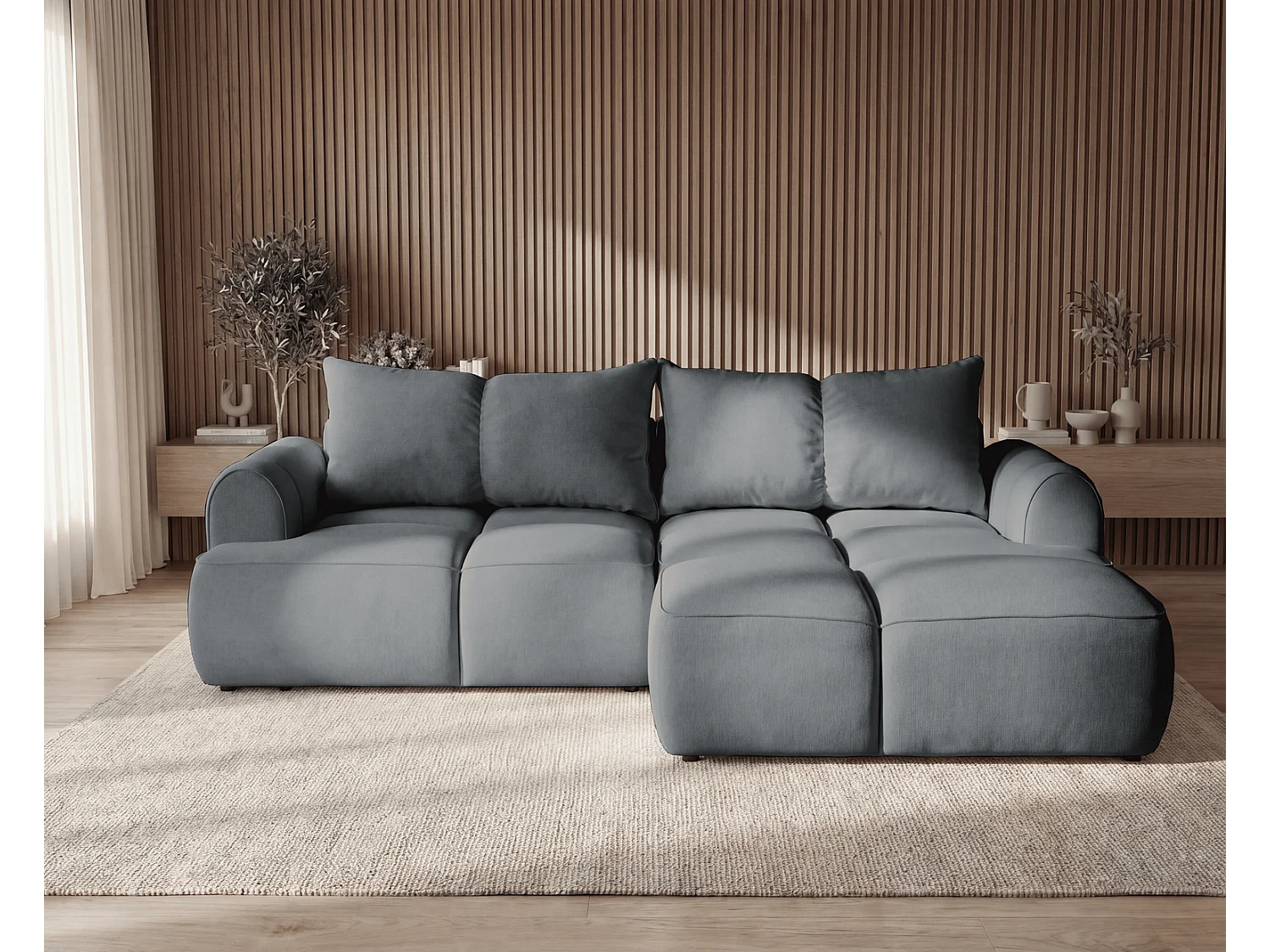 Canapé d'angle Avani 280 cm, canapé convertible avec rangement, design moderne, droite, gris