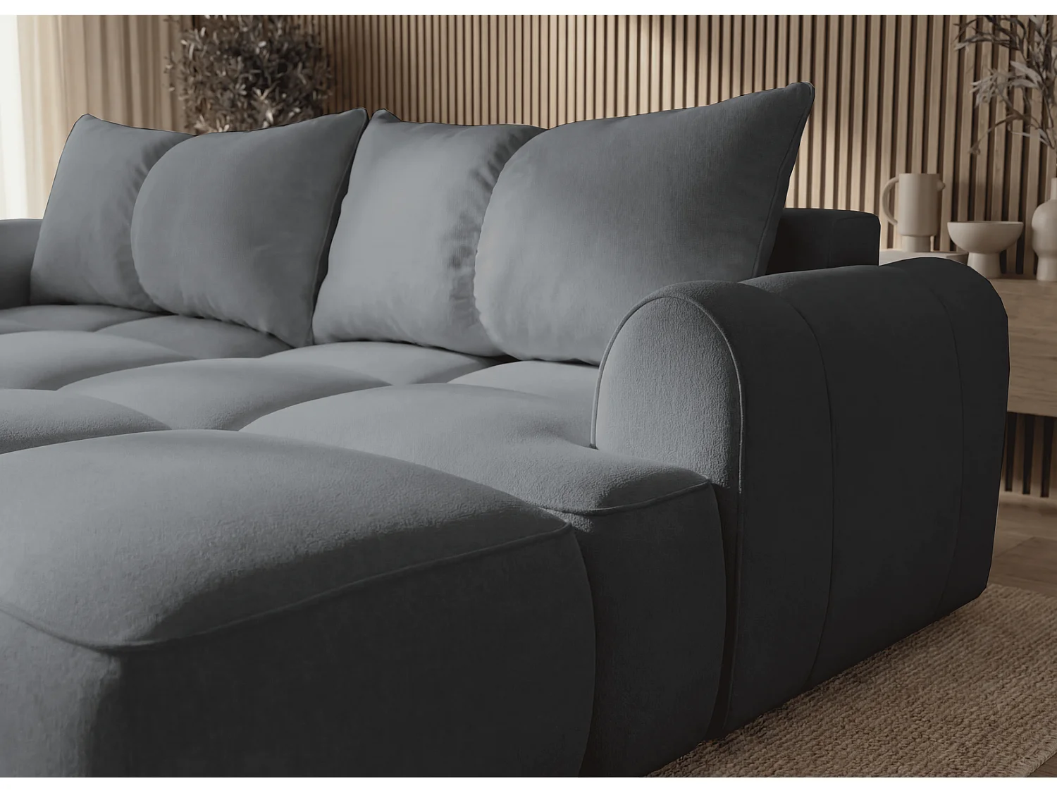Canapé d'angle Avani 280 cm, canapé convertible avec rangement, design moderne, droite, gris