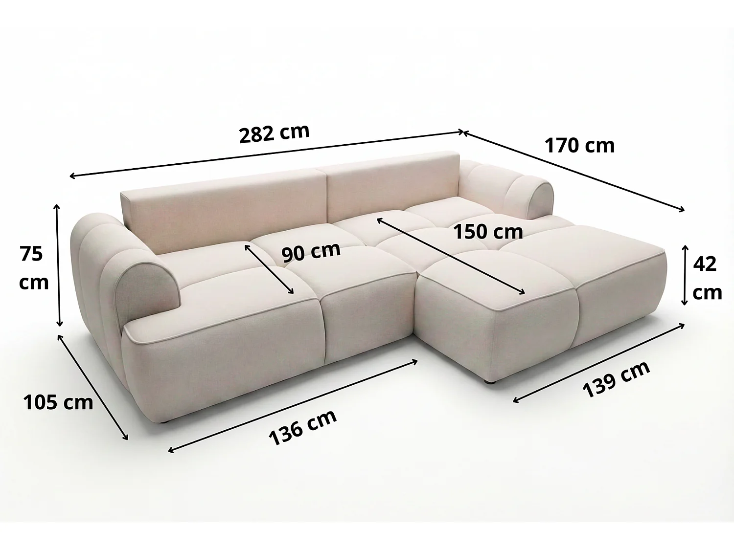 Canapé d'angle Avani 280 cm, canapé convertible avec rangement, design moderne, droite, gris