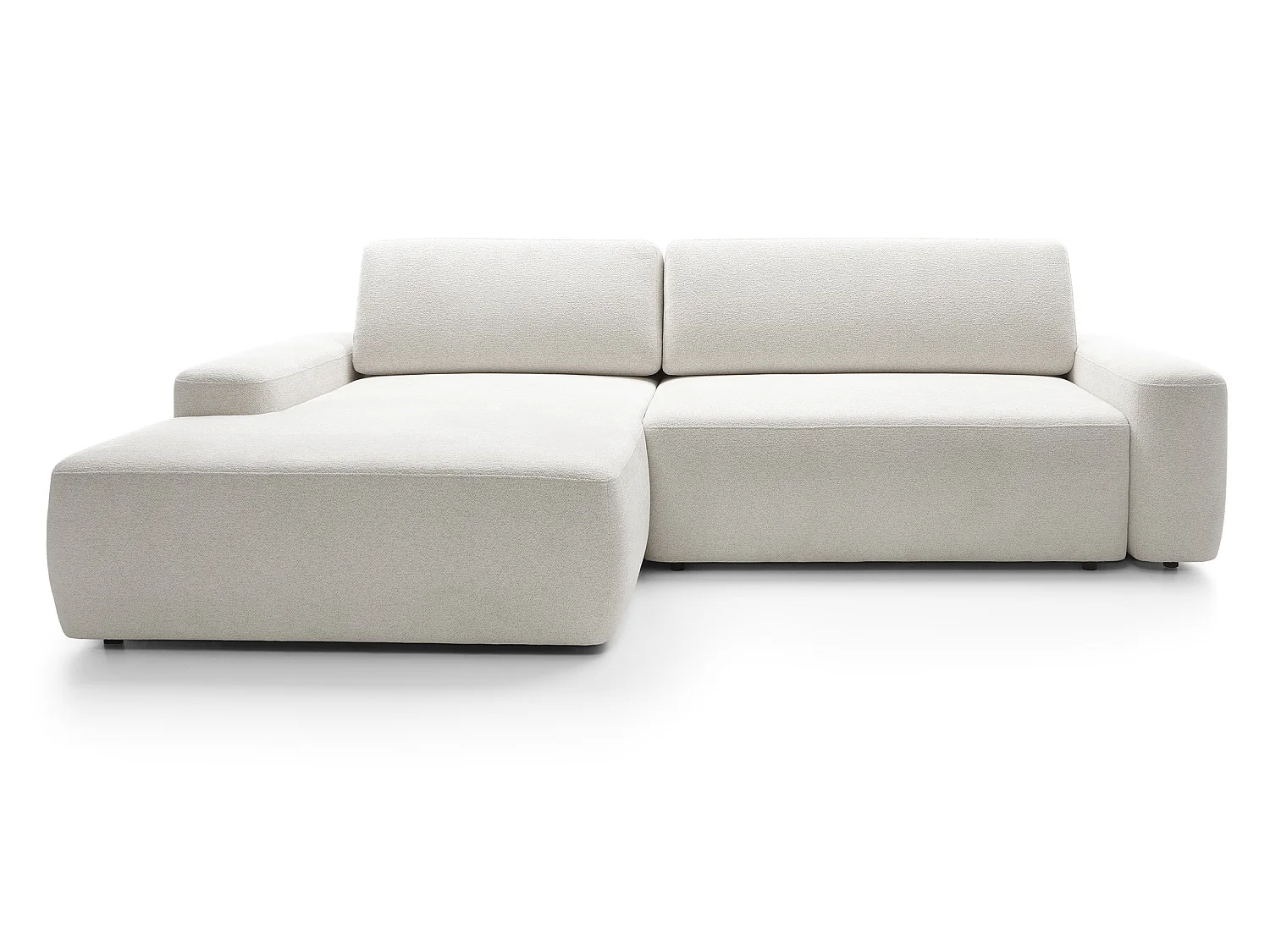 Canapé d'angle Orea M 265 cm convertible - formes arrondies, design moderne, canapé d'angle avec rangement, gauche, beige