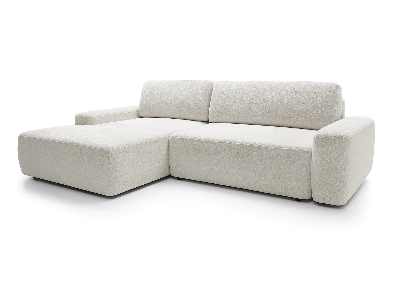 Canapé d'angle Orea M 265 cm convertible - formes arrondies, design moderne, canapé d'angle avec rangement, gauche, beige
