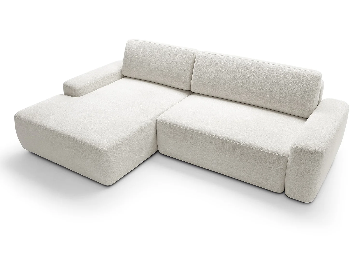 Canapé d'angle Orea M 265 cm convertible - formes arrondies, design moderne, canapé d'angle avec rangement, gauche, beige