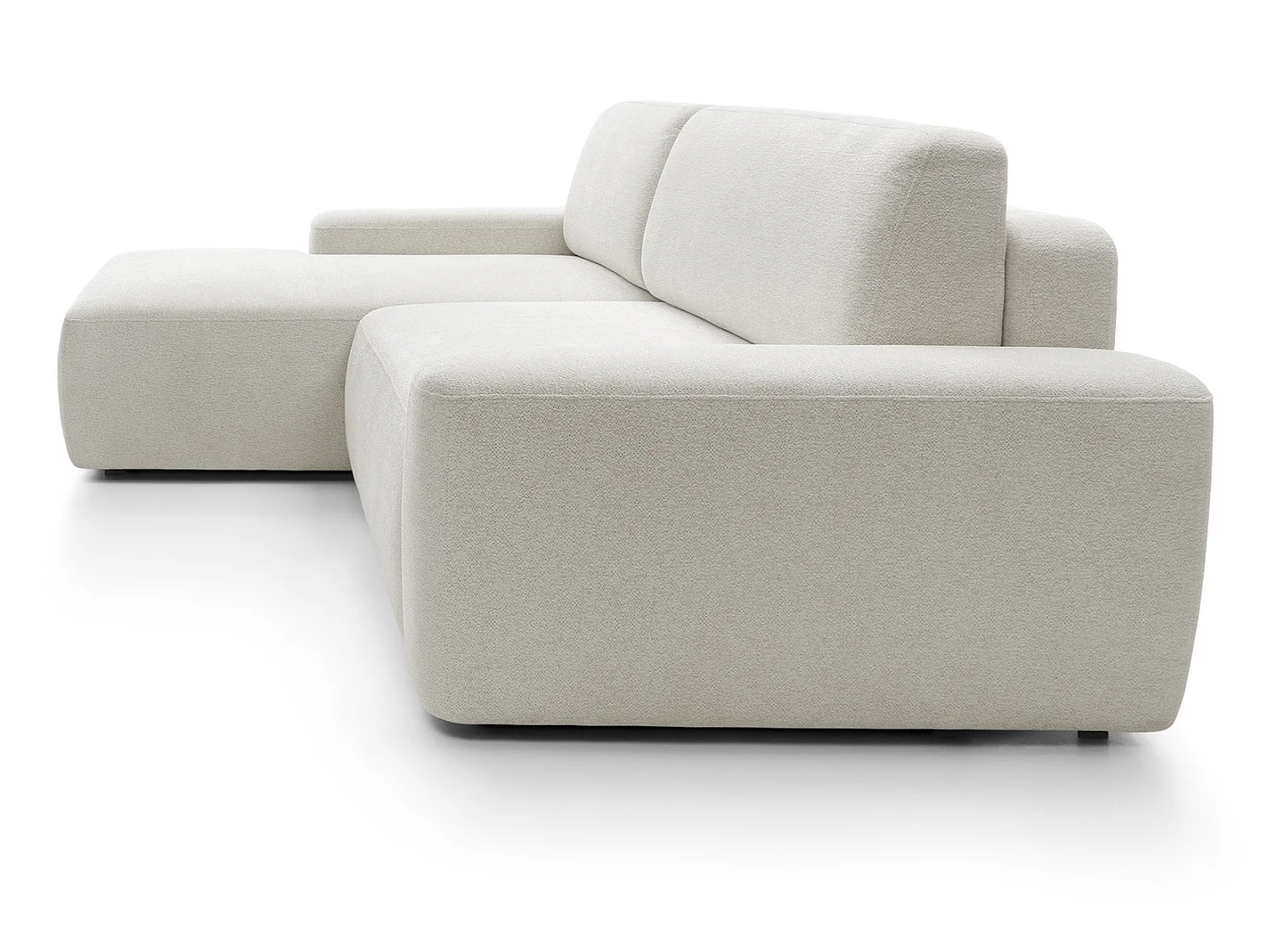 Canapé d'angle Orea M 265 cm convertible - formes arrondies, design moderne, canapé d'angle avec rangement, gauche, beige