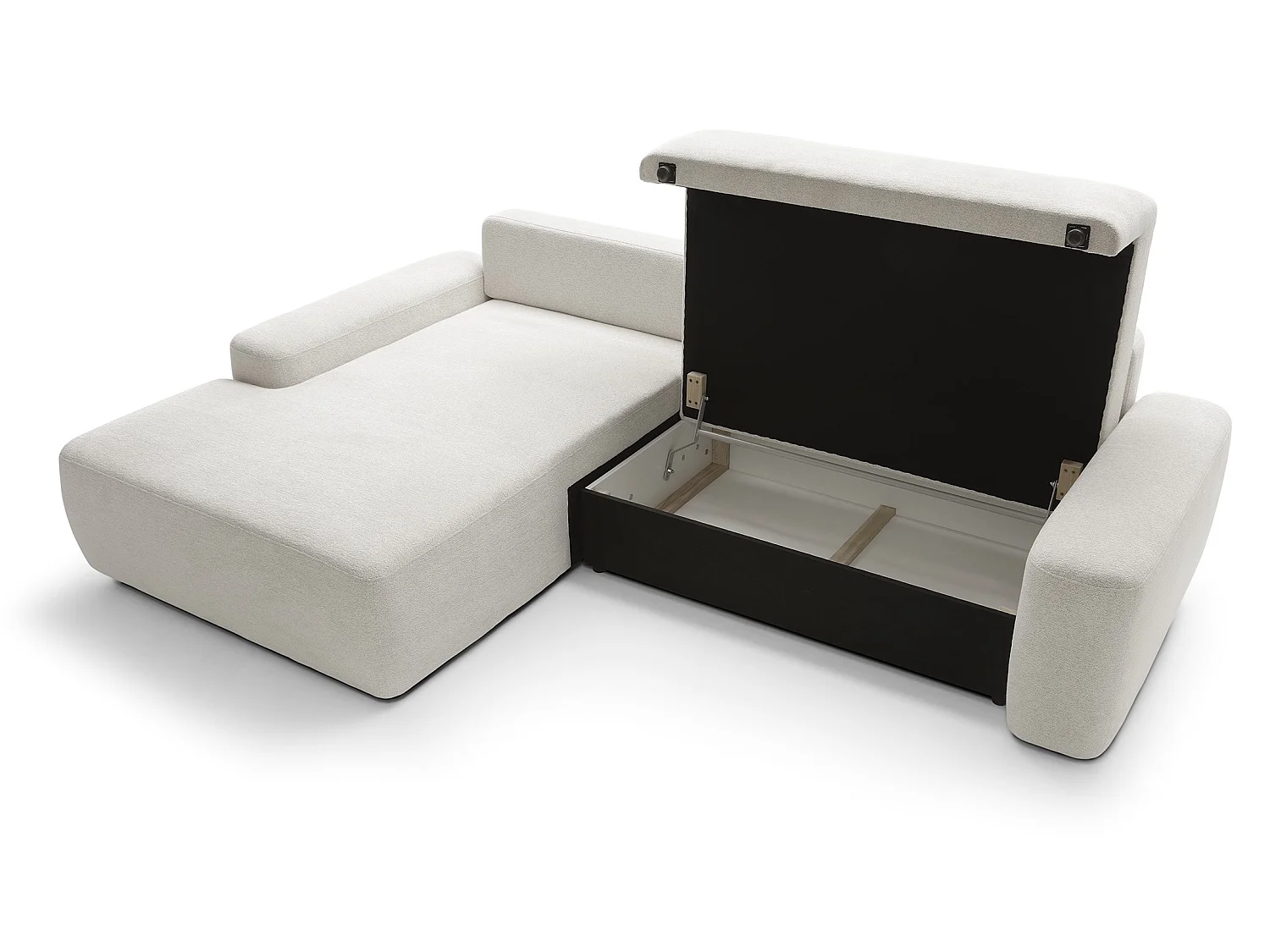 Canapé d'angle Orea M 265 cm convertible - formes arrondies, design moderne, canapé d'angle avec rangement, gauche, beige