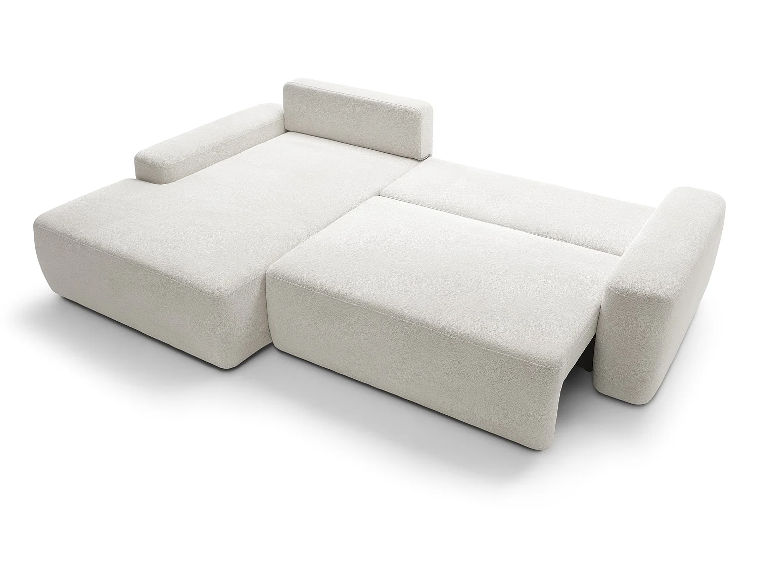 Canapé d'angle Orea M 265 cm convertible - formes arrondies, design moderne, canapé d'angle avec rangement, gauche, beige