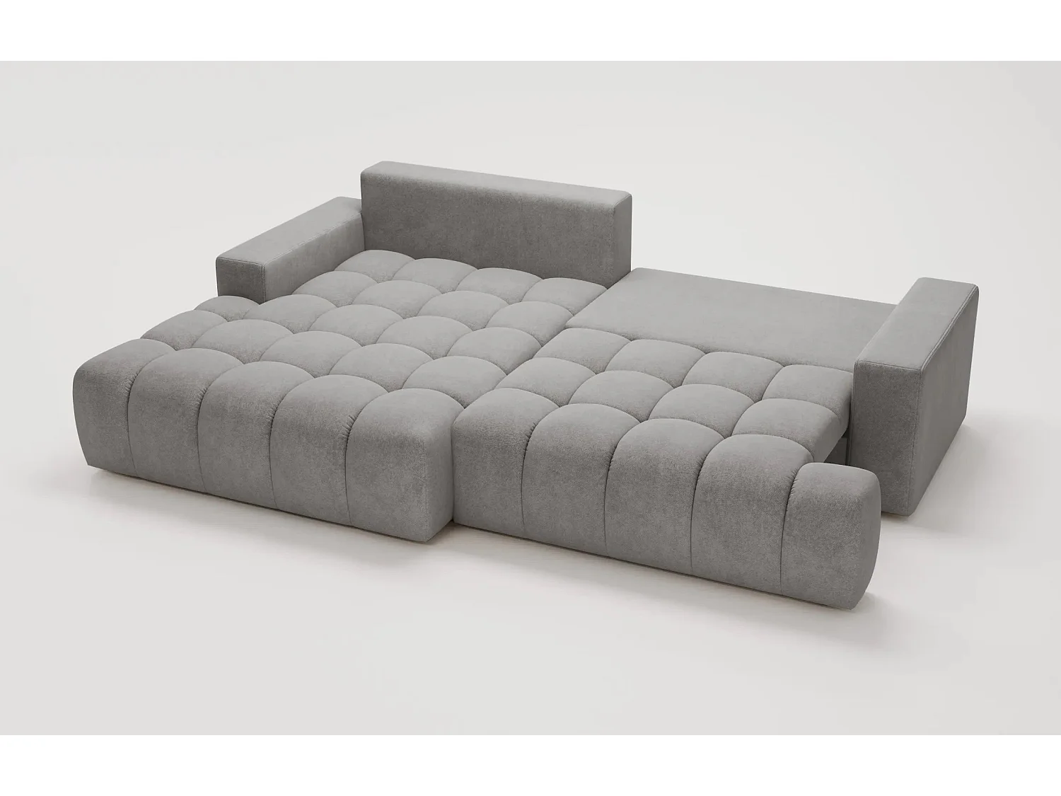 Canapé d'angle convertible Novira 270 cm pour salon, style moderne, coffre de rangement, coussins, gauche, gris