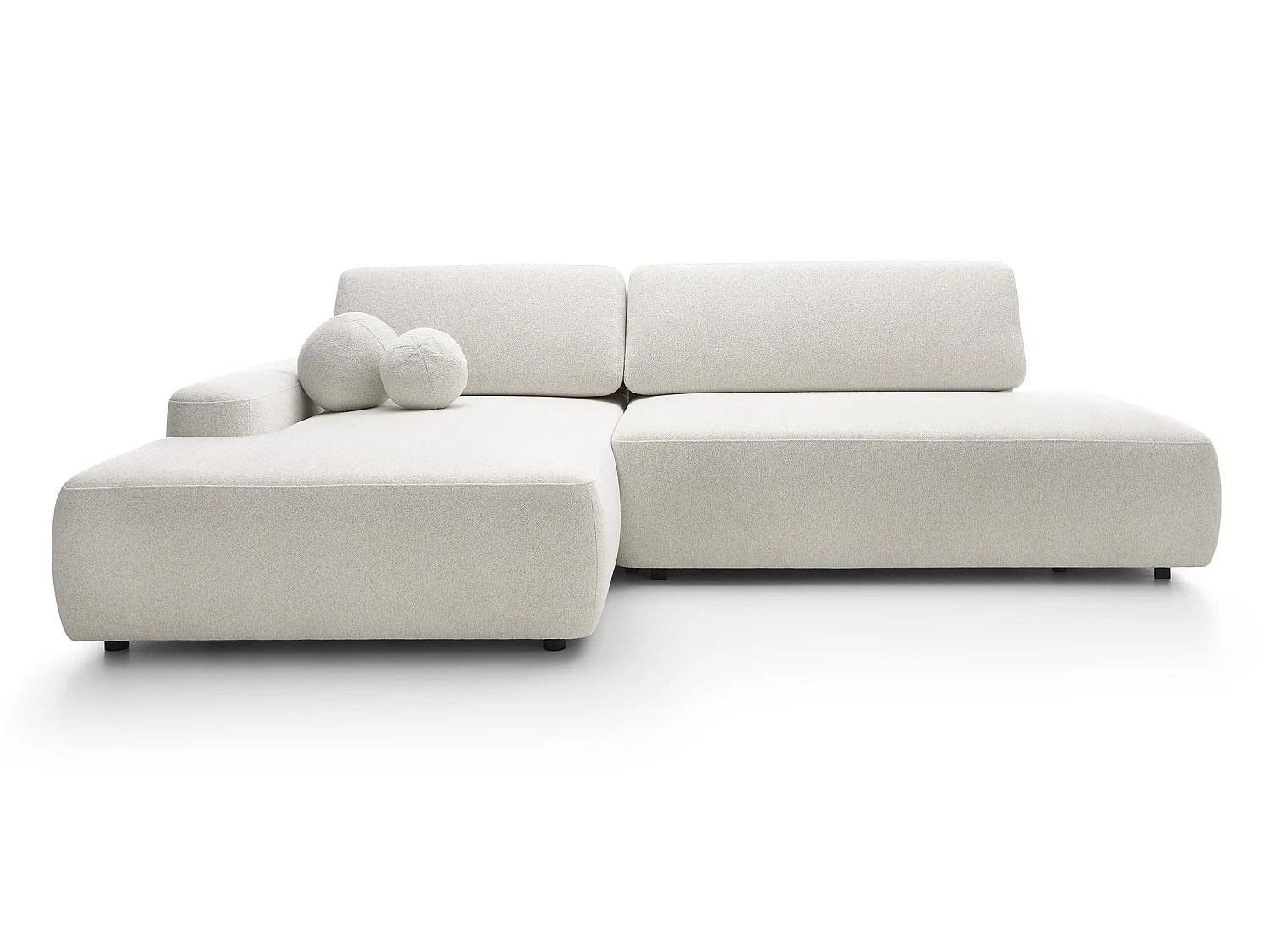 Canapé d'angle Orea O avec rangement design aux formes arrondies - canapé d'angle convertible, gauche, crème