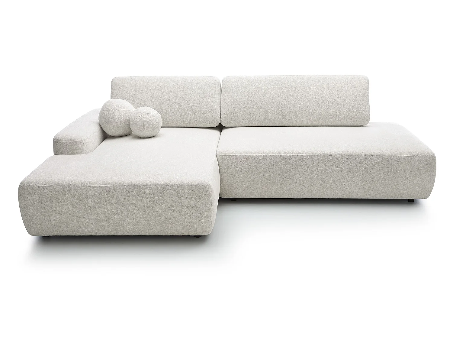 Canapé d'angle Orea O avec rangement design aux formes arrondies - canapé d'angle convertible, gauche, crème