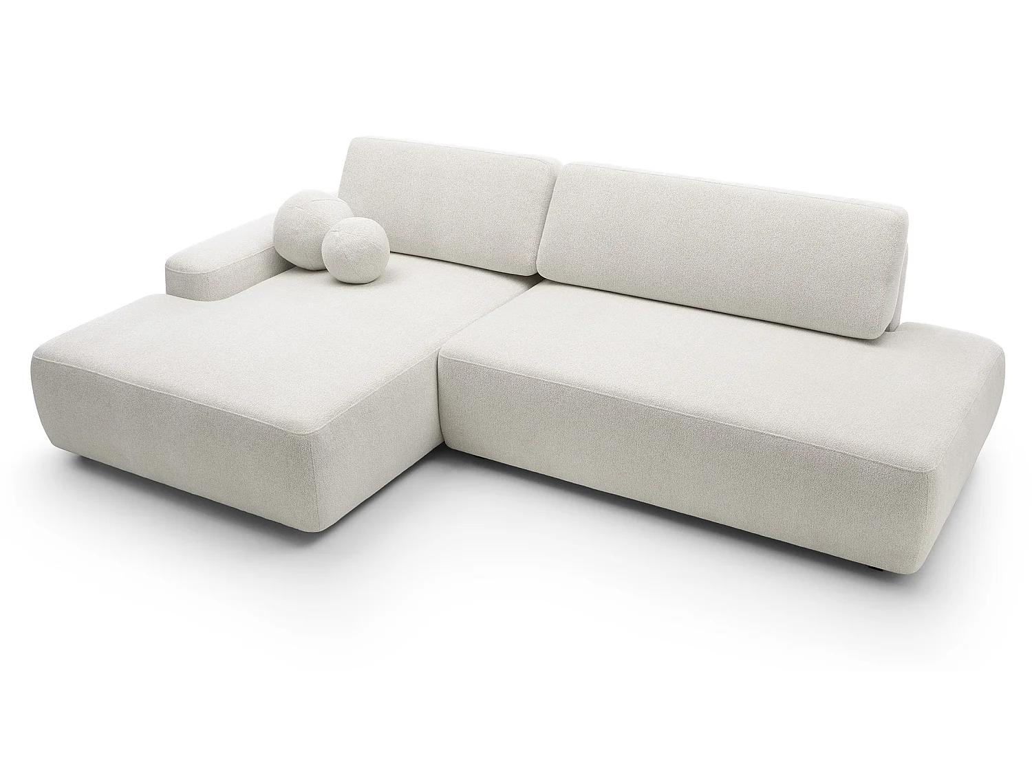 Canapé d'angle Orea O avec rangement design aux formes arrondies - canapé d'angle convertible, gauche, crème
