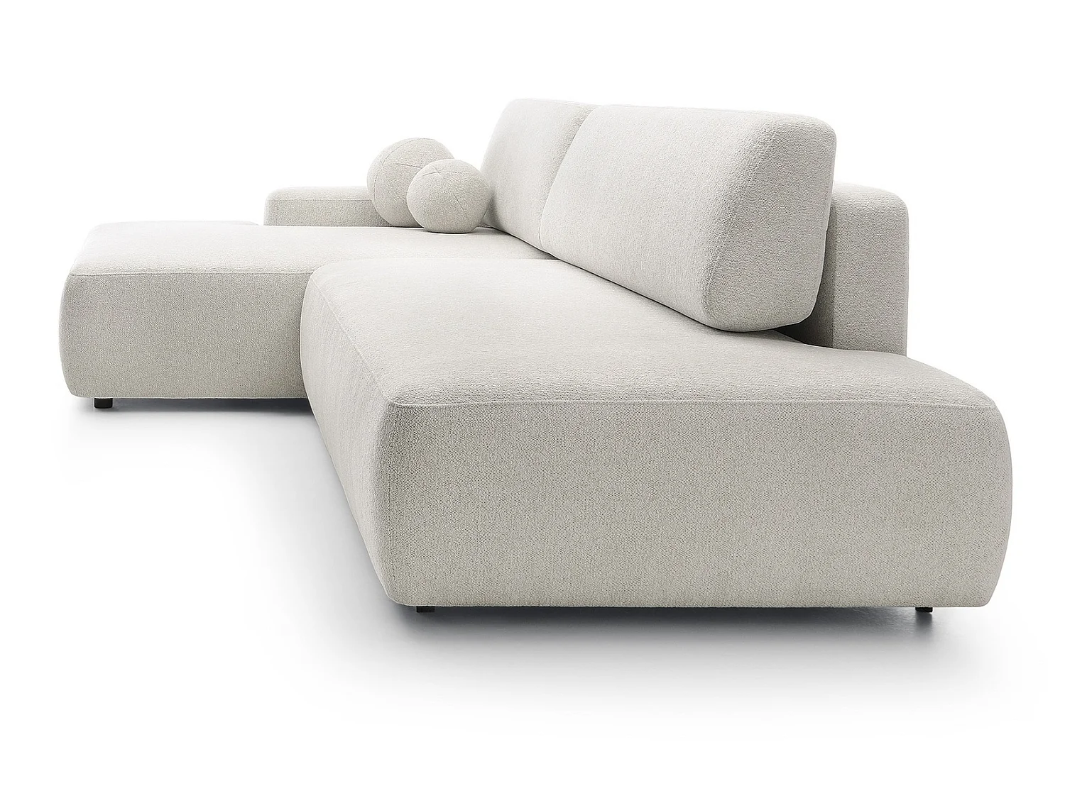 Canapé d'angle Orea O avec rangement design aux formes arrondies - canapé d'angle convertible, gauche, crème