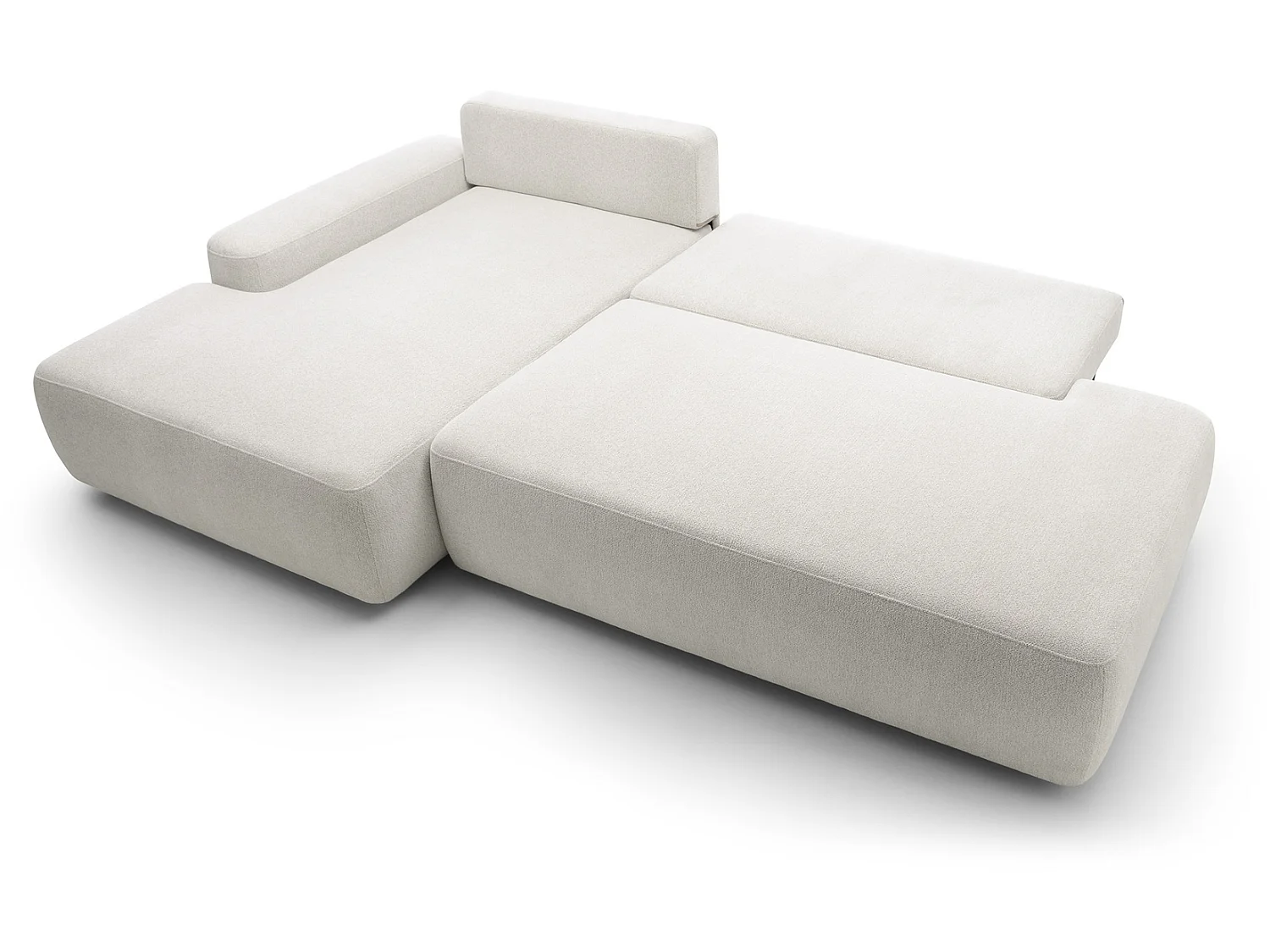 Canapé d'angle Orea O avec rangement design aux formes arrondies - canapé d'angle convertible, gauche, crème