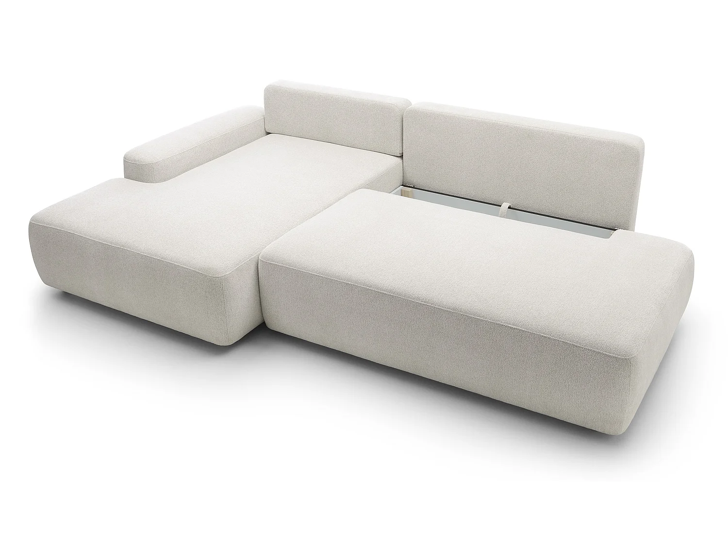 Canapé d'angle Orea O avec rangement design aux formes arrondies - canapé d'angle convertible, gauche, crème