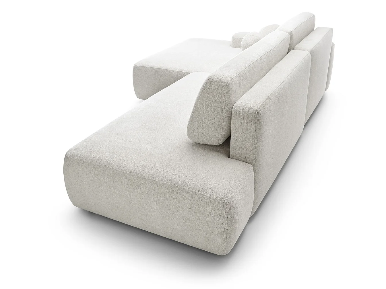 Canapé d'angle Orea O avec rangement design aux formes arrondies - canapé d'angle convertible, gauche, crème