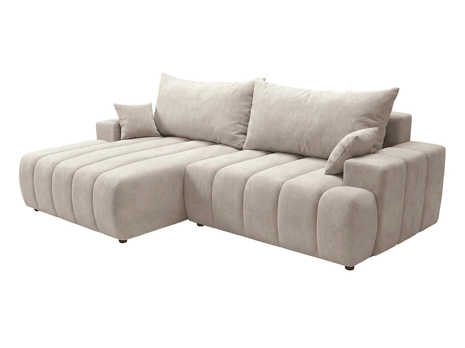 Canapé d'angle Hago 270 cm avec coffre de rangement, canapé convertible moderne, gauche, beige