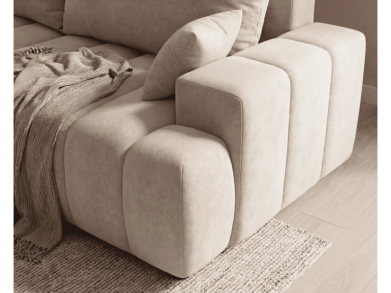Canapé d'angle Hago 270 cm avec coffre de rangement, canapé convertible moderne, gauche, beige