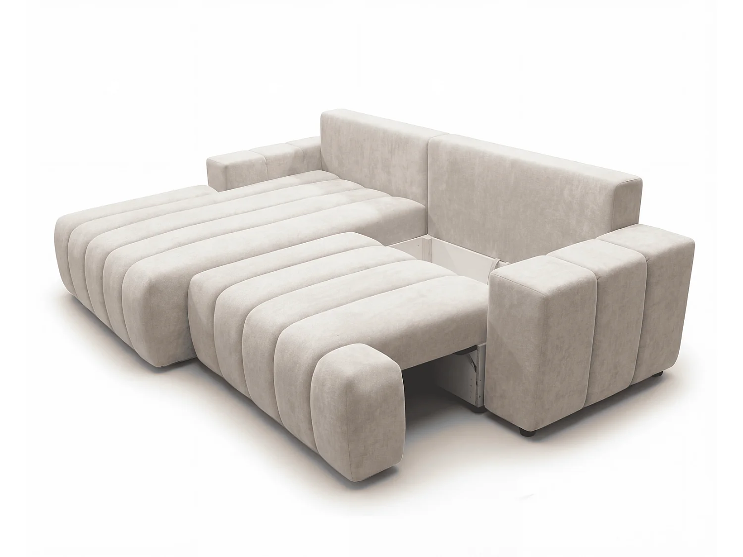 Canapé d'angle Hago 270 cm avec coffre de rangement, canapé convertible moderne, gauche, beige
