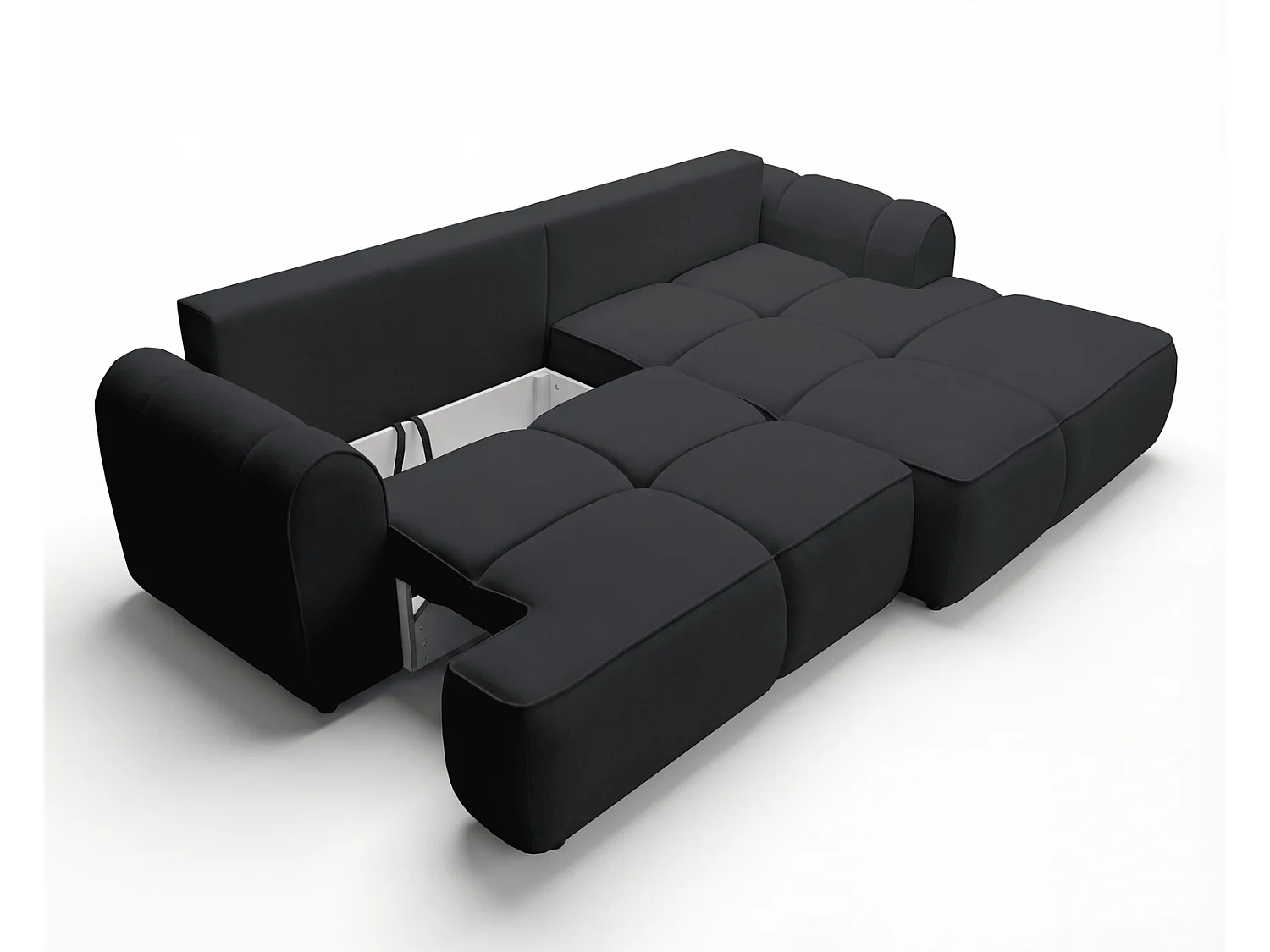 Canapé d'angle Avani 280 cm, canapé convertible avec rangement, design moderne, droite, noir