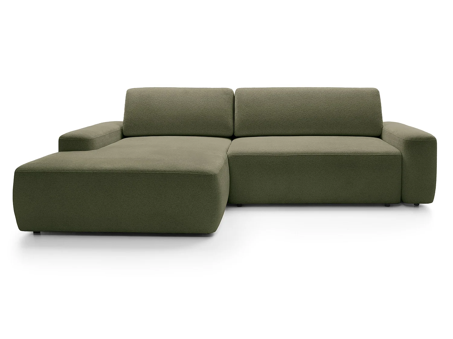 Canapé d'angle Orea M 265 cm convertible - formes arrondies, design moderne, canapé d'angle avec rangement, gauche, vert