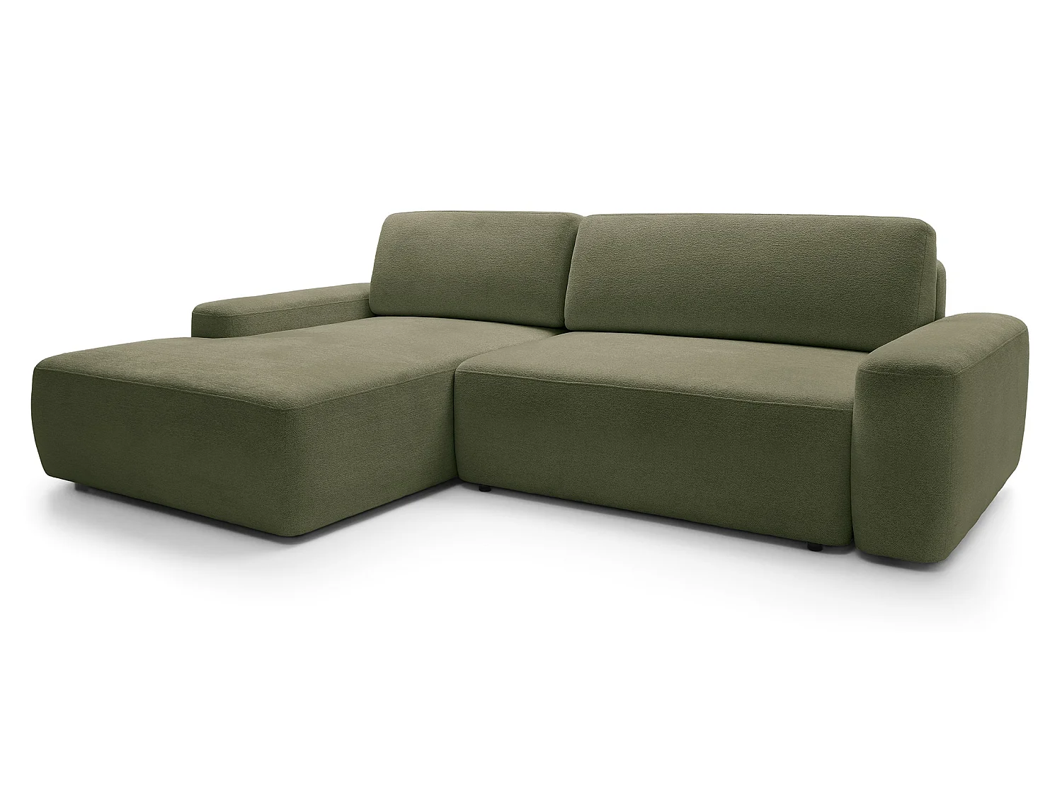 Canapé d'angle Orea M 265 cm convertible - formes arrondies, design moderne, canapé d'angle avec rangement, gauche, vert