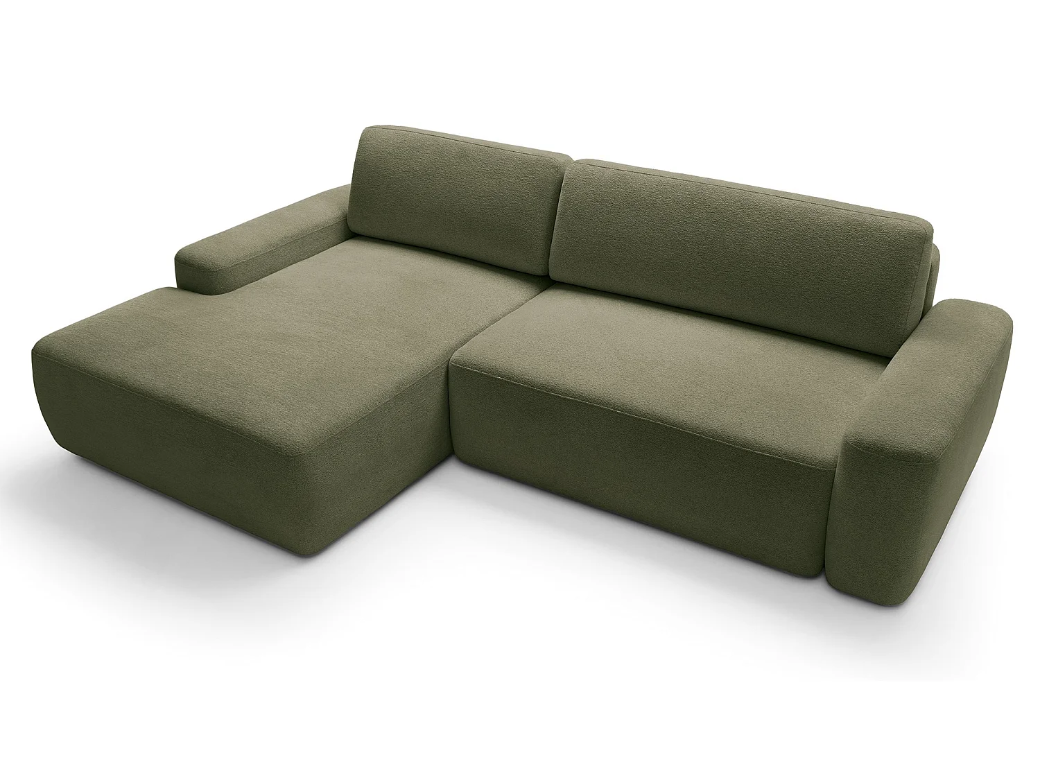 Canapé d'angle Orea M 265 cm convertible - formes arrondies, design moderne, canapé d'angle avec rangement, gauche, vert