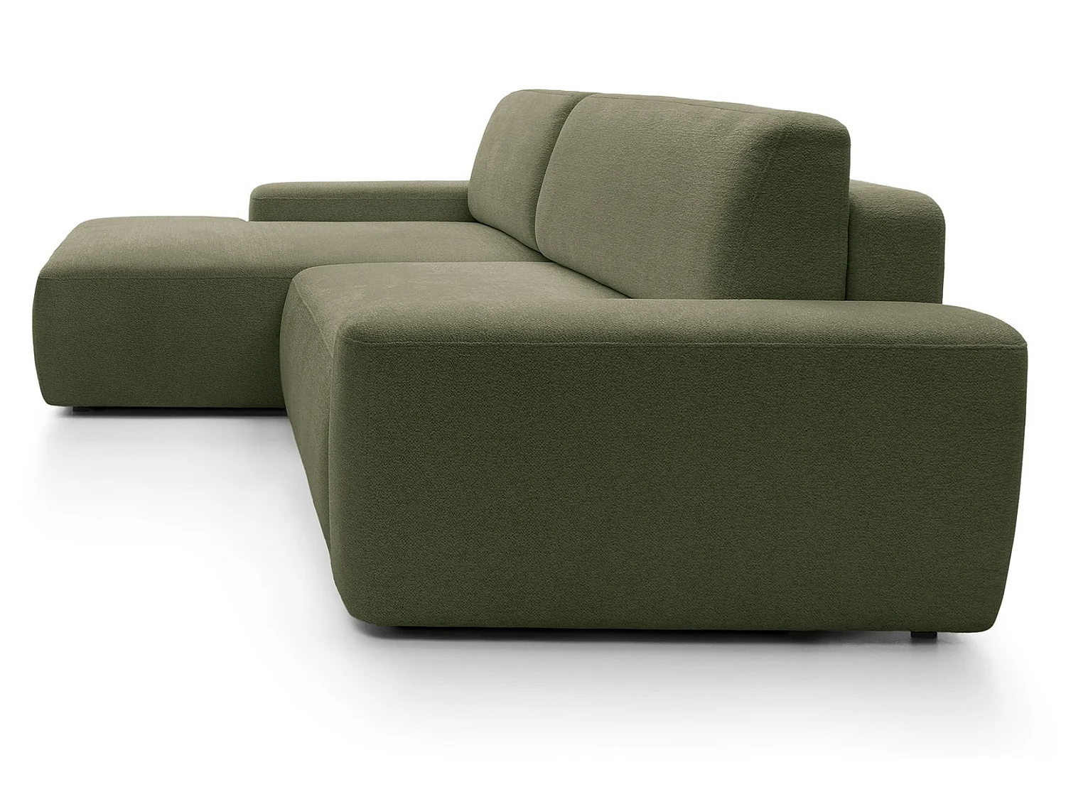 Canapé d'angle Orea M 265 cm convertible - formes arrondies, design moderne, canapé d'angle avec rangement, gauche, vert