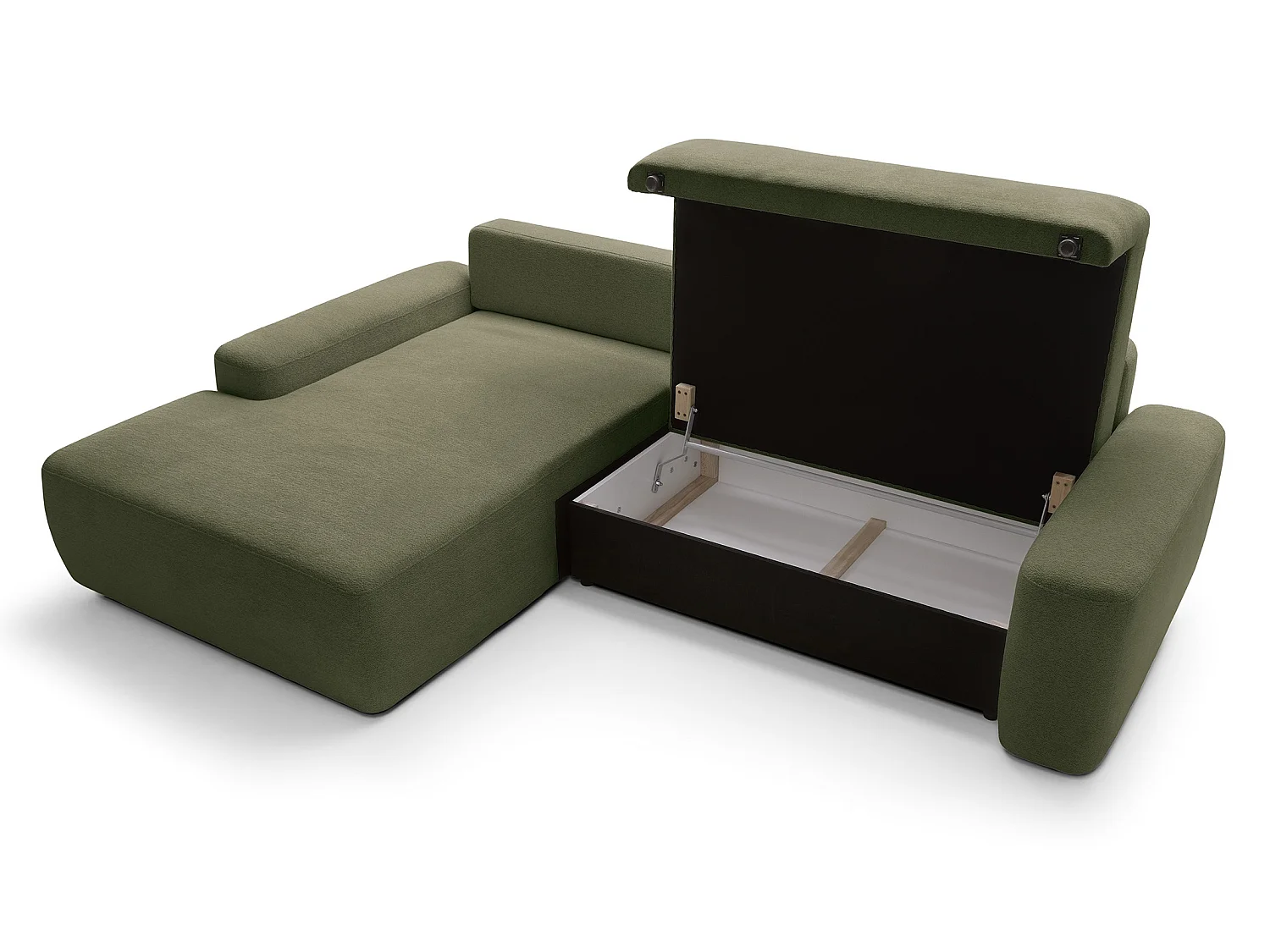 Canapé d'angle Orea M 265 cm convertible - formes arrondies, design moderne, canapé d'angle avec rangement, gauche, vert