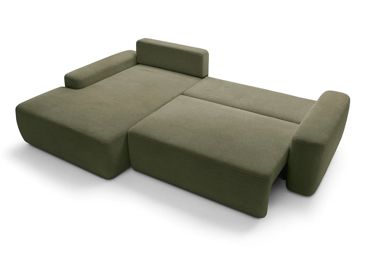 Canapé d'angle Orea M 265 cm convertible - formes arrondies, design moderne, canapé d'angle avec rangement, gauche, vert