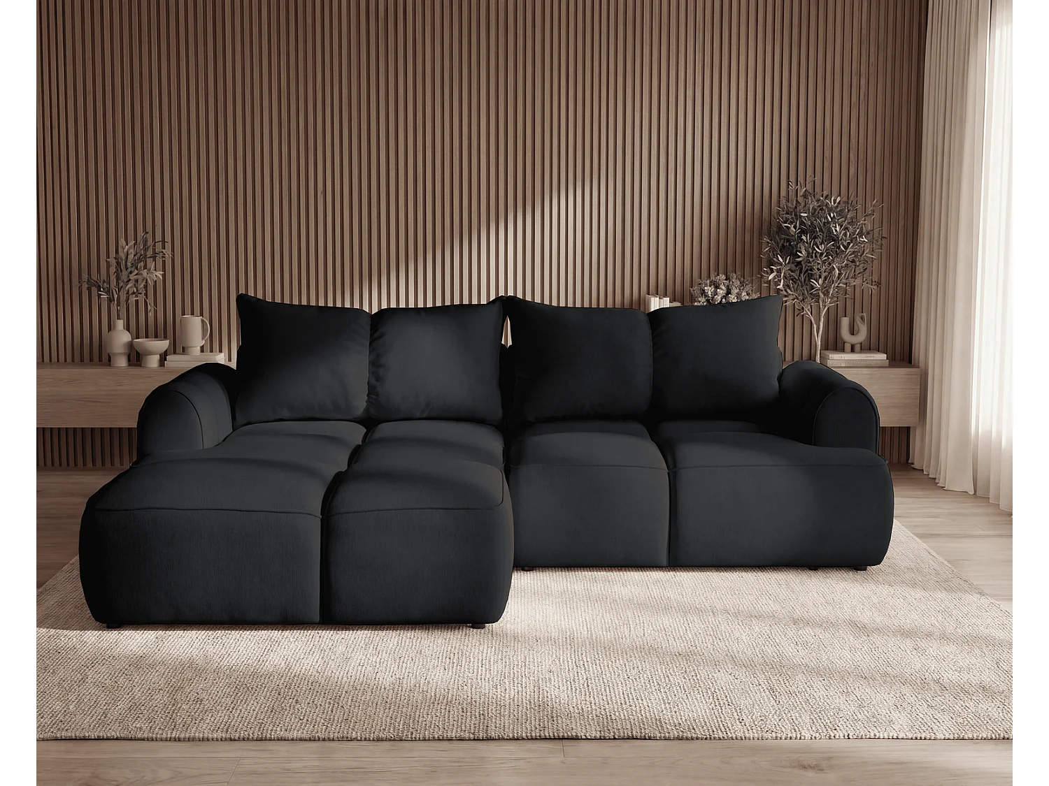 Canapé d'angle Avani 280 cm, canapé convertible avec rangement, design moderne, gauche, noir
