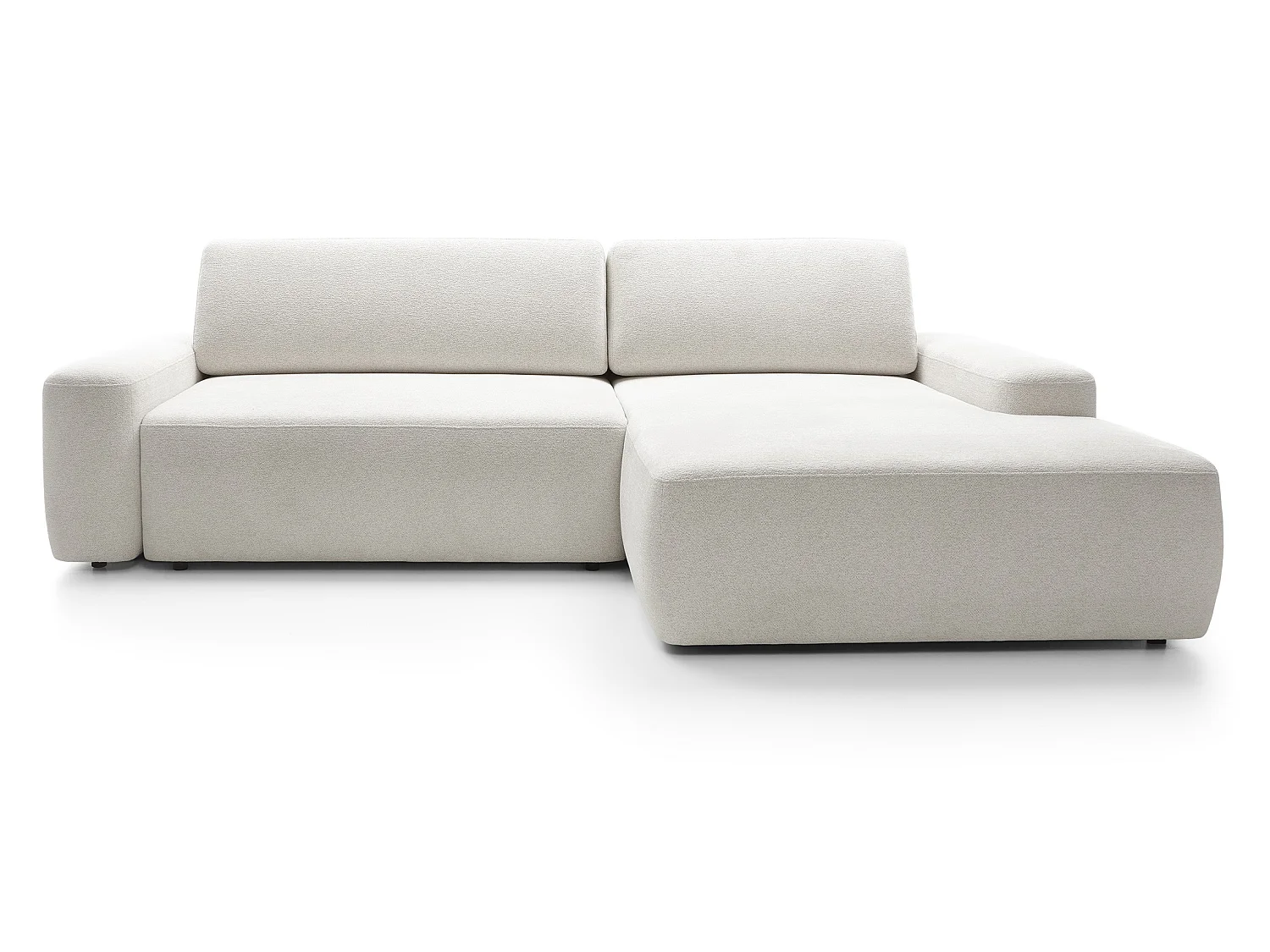 Canapé d'angle Orea M 265 cm convertible - formes arrondies, design moderne, canapé d'angle avec rangement, droite, beige