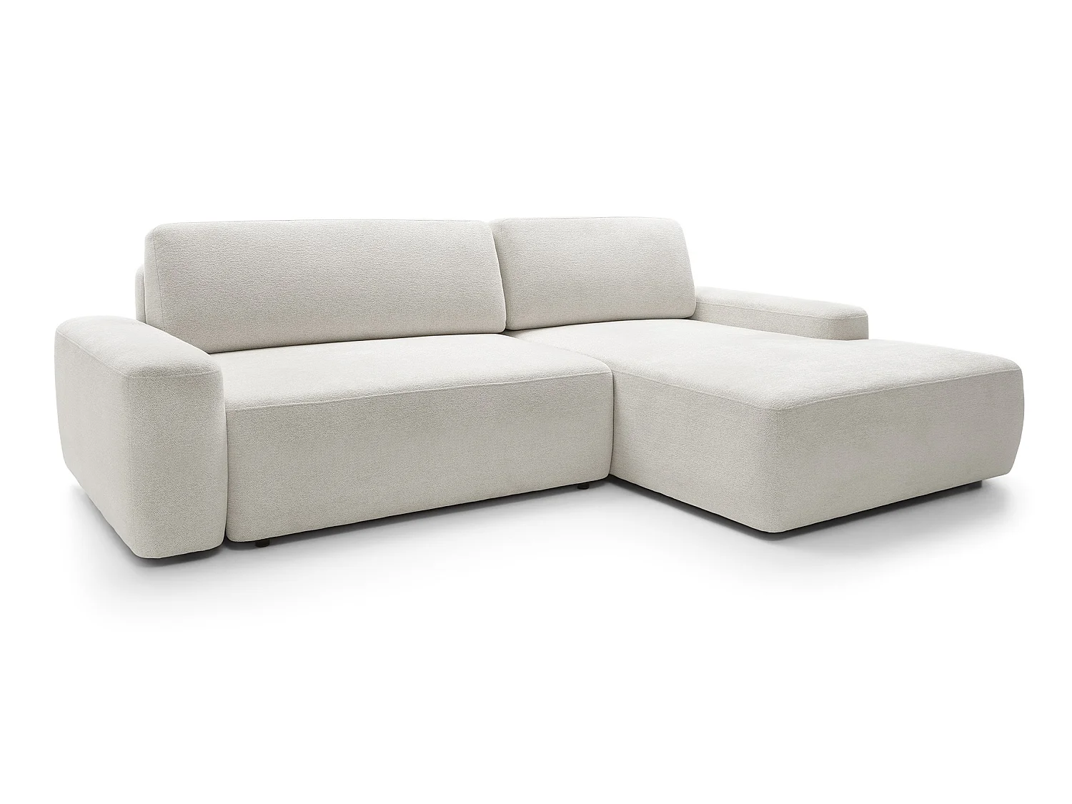 Canapé d'angle Orea M 265 cm convertible - formes arrondies, design moderne, canapé d'angle avec rangement, droite, beige