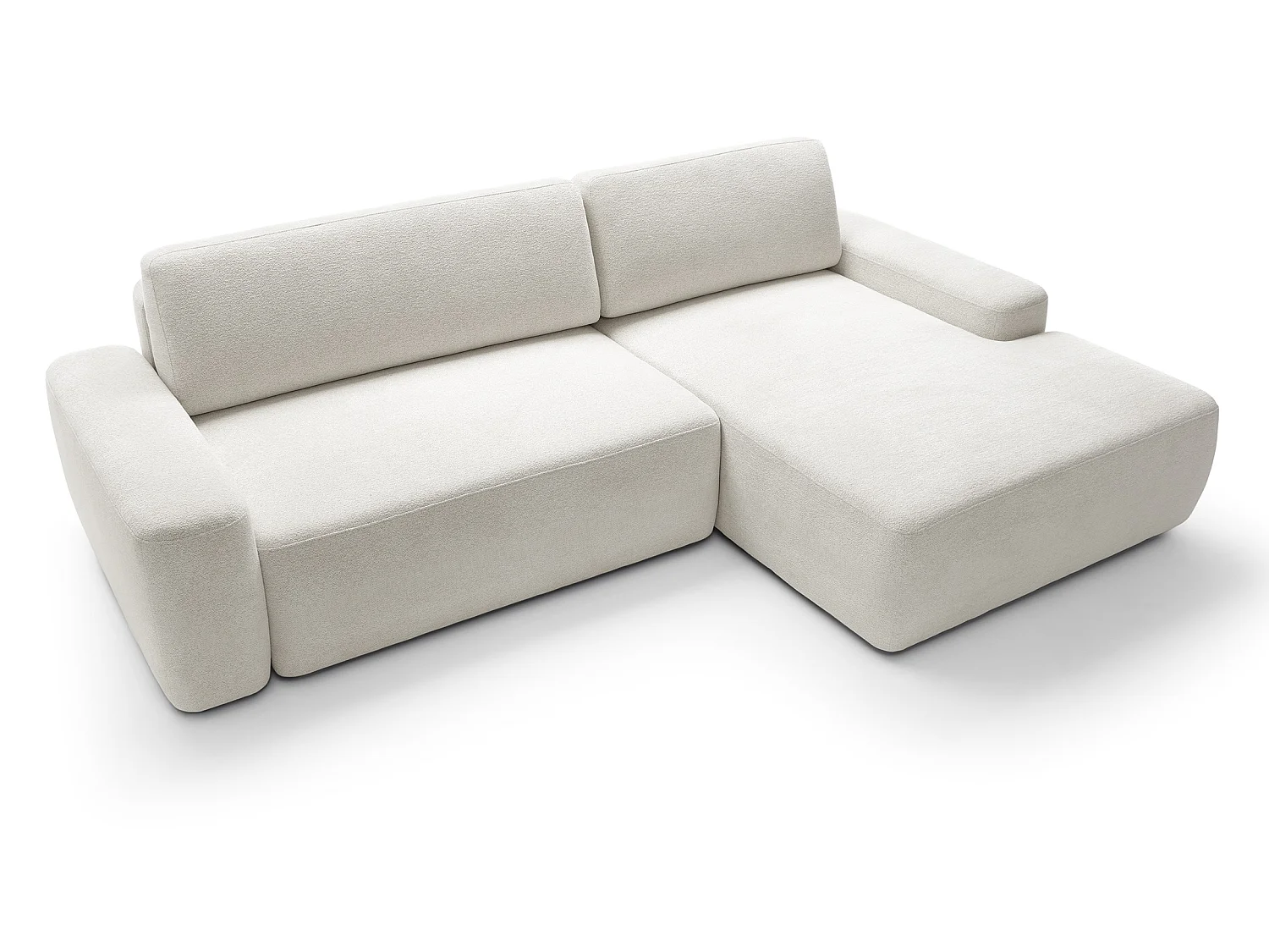 Canapé d'angle Orea M 265 cm convertible - formes arrondies, design moderne, canapé d'angle avec rangement, droite, beige