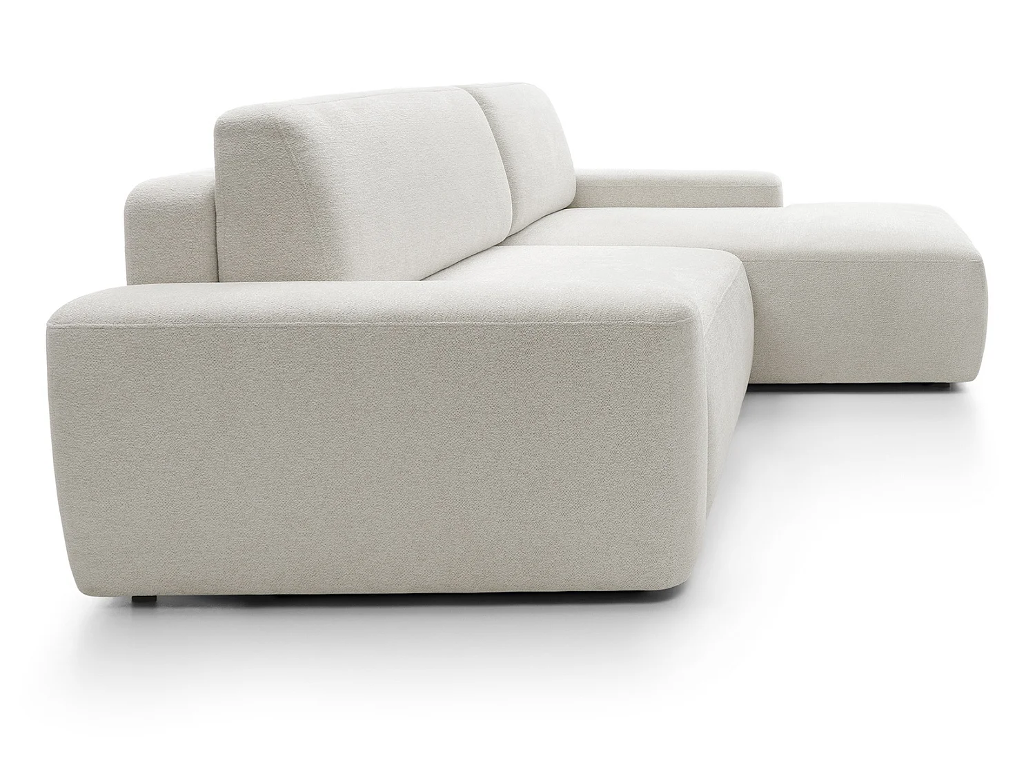 Canapé d'angle Orea M 265 cm convertible - formes arrondies, design moderne, canapé d'angle avec rangement, droite, beige