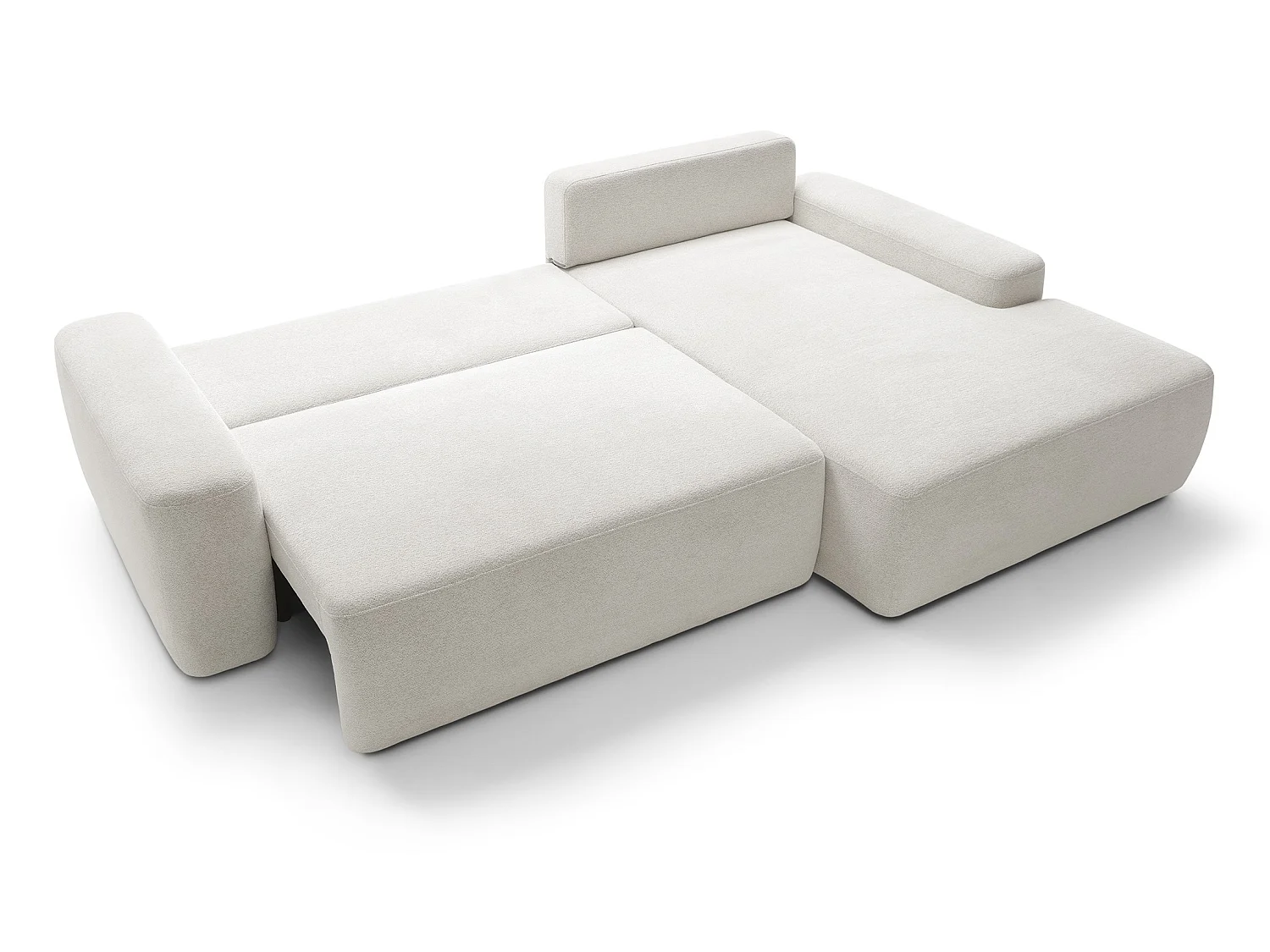 Canapé d'angle Orea M 265 cm convertible - formes arrondies, design moderne, canapé d'angle avec rangement, droite, beige