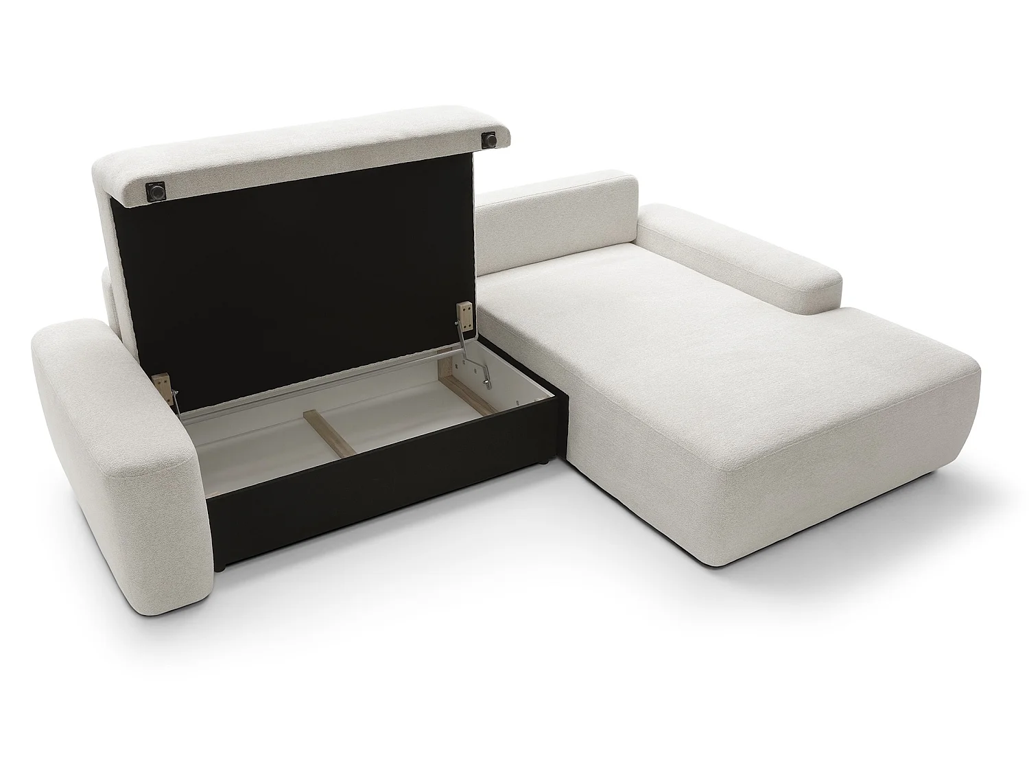 Canapé d'angle Orea M 265 cm convertible - formes arrondies, design moderne, canapé d'angle avec rangement, droite, beige