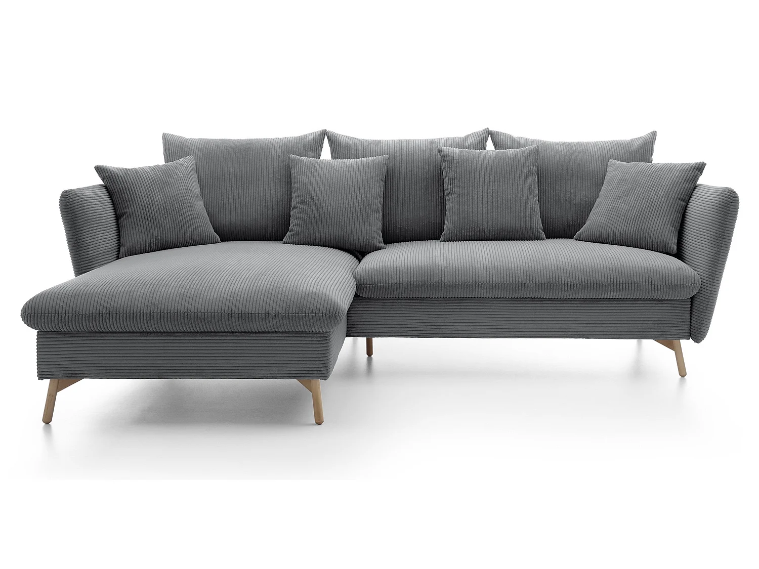 Canapé d'angle convertible Savona 260 cm, velours côtelé, gauche - canapé d'angle avec coffre de rangement, gris