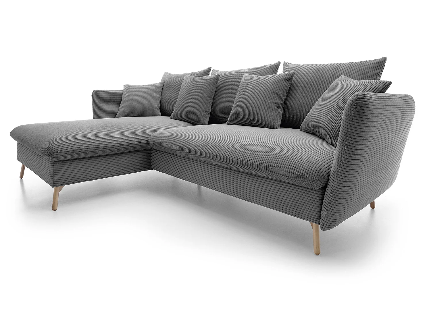 Canapé d'angle convertible Savona 260 cm, velours côtelé, gauche - canapé d'angle avec coffre de rangement, gris