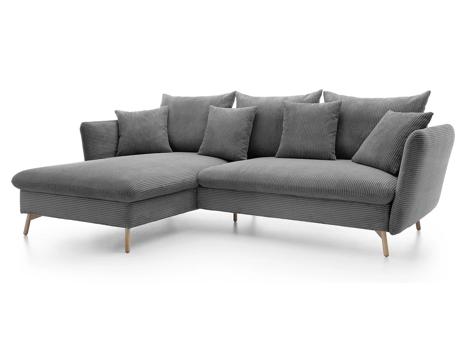 Canapé d'angle convertible Savona 260 cm, velours côtelé, gauche - canapé d'angle avec coffre de rangement, gris