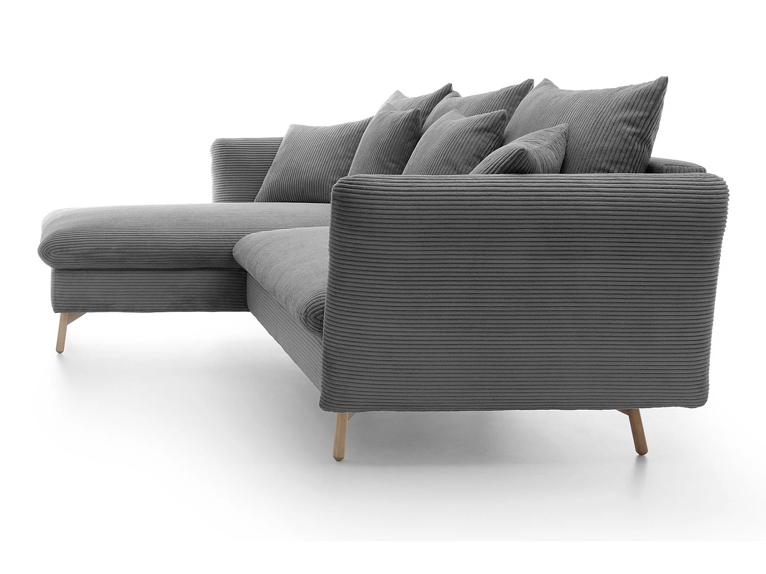 Canapé d'angle convertible Savona 260 cm, velours côtelé, gauche - canapé d'angle avec coffre de rangement, gris