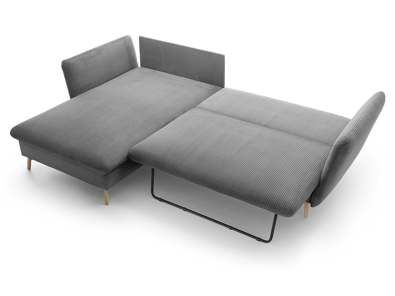 Canapé d'angle convertible Savona 260 cm, velours côtelé, gauche - canapé d'angle avec coffre de rangement, gris