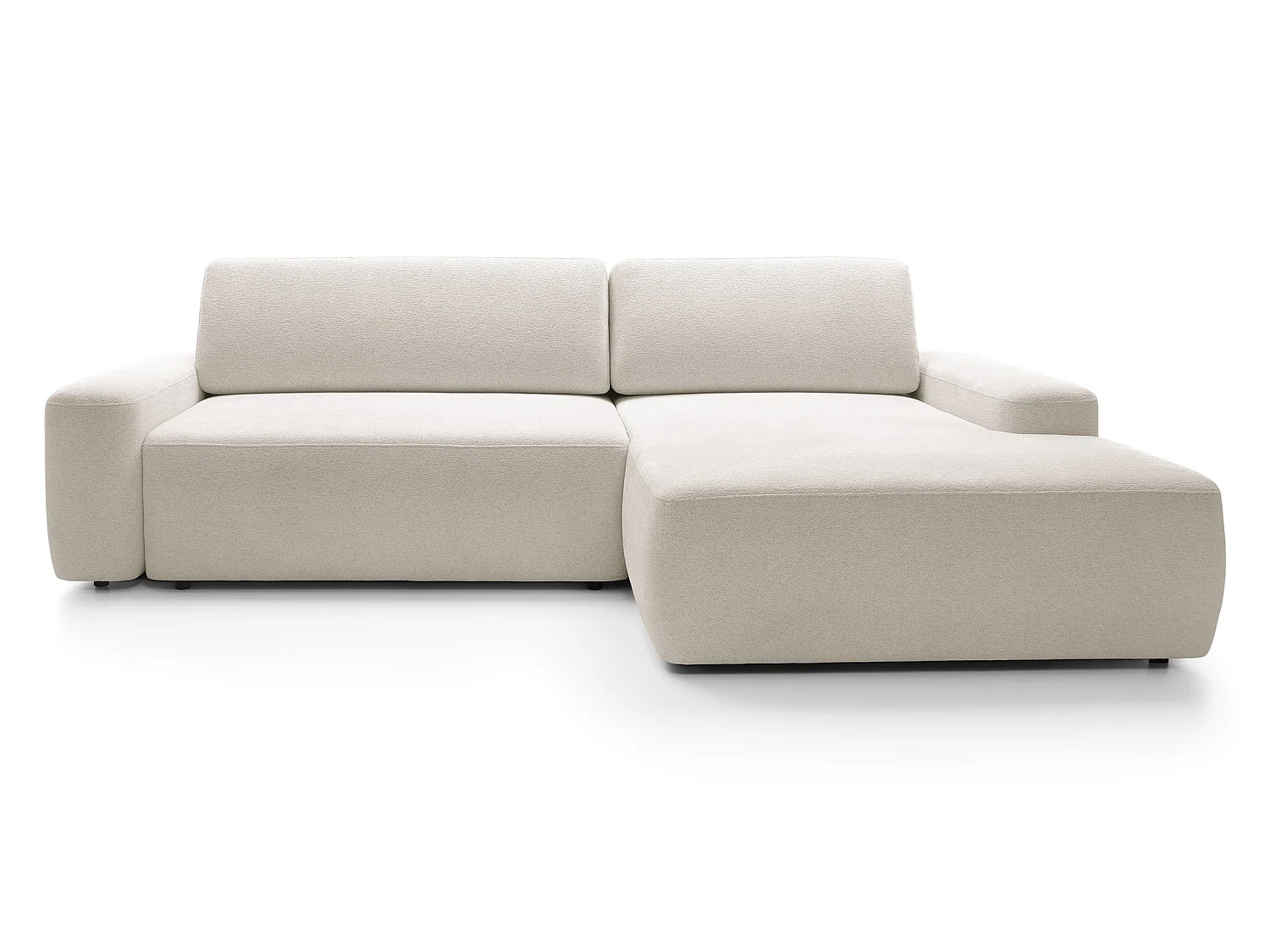 Canapé d'angle Orea M 265 cm convertible - formes arrondies, design moderne, canapé d'angle avec rangement, droite, beige