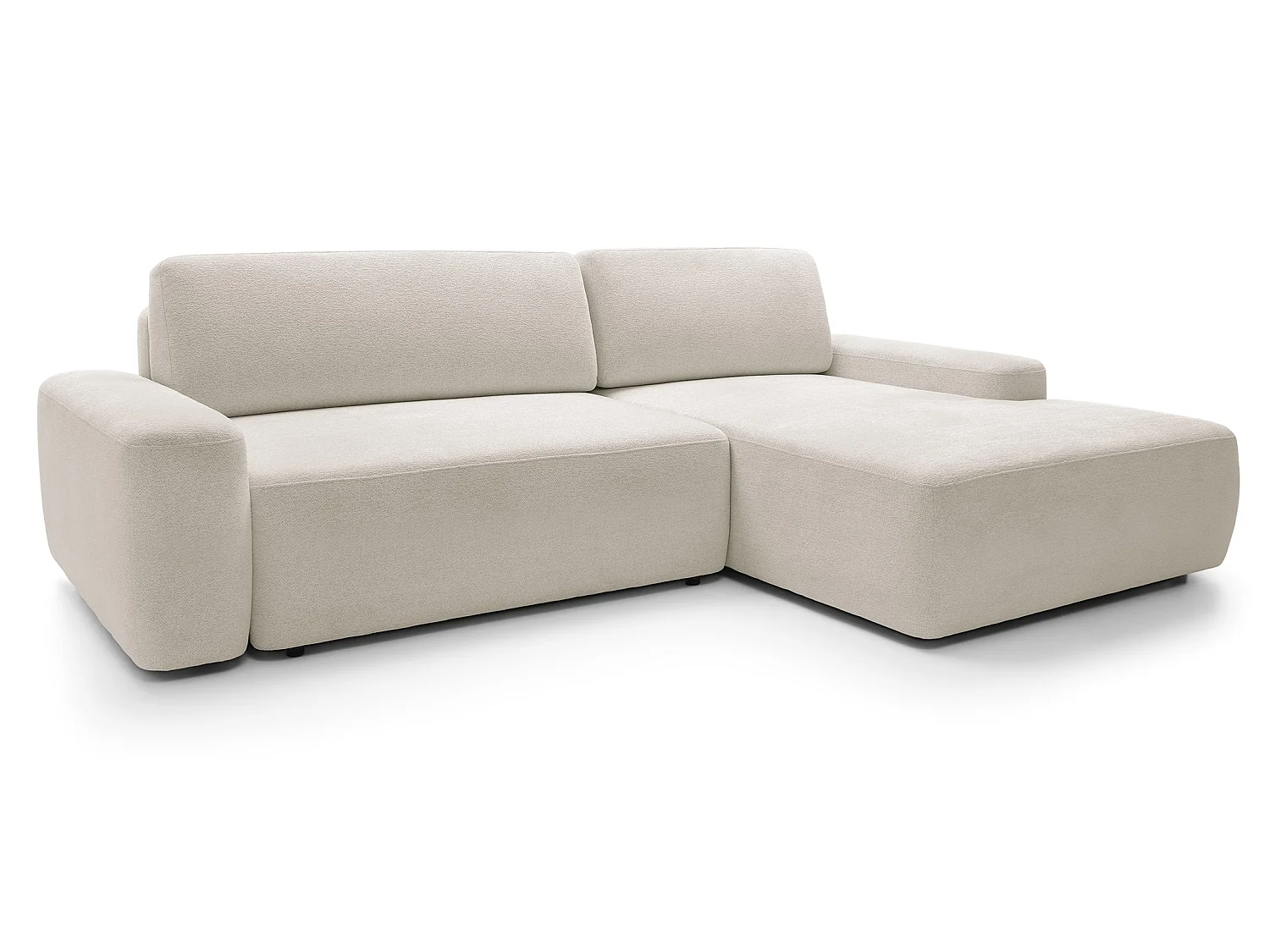 Canapé d'angle Orea M 265 cm convertible - formes arrondies, design moderne, canapé d'angle avec rangement, droite, beige