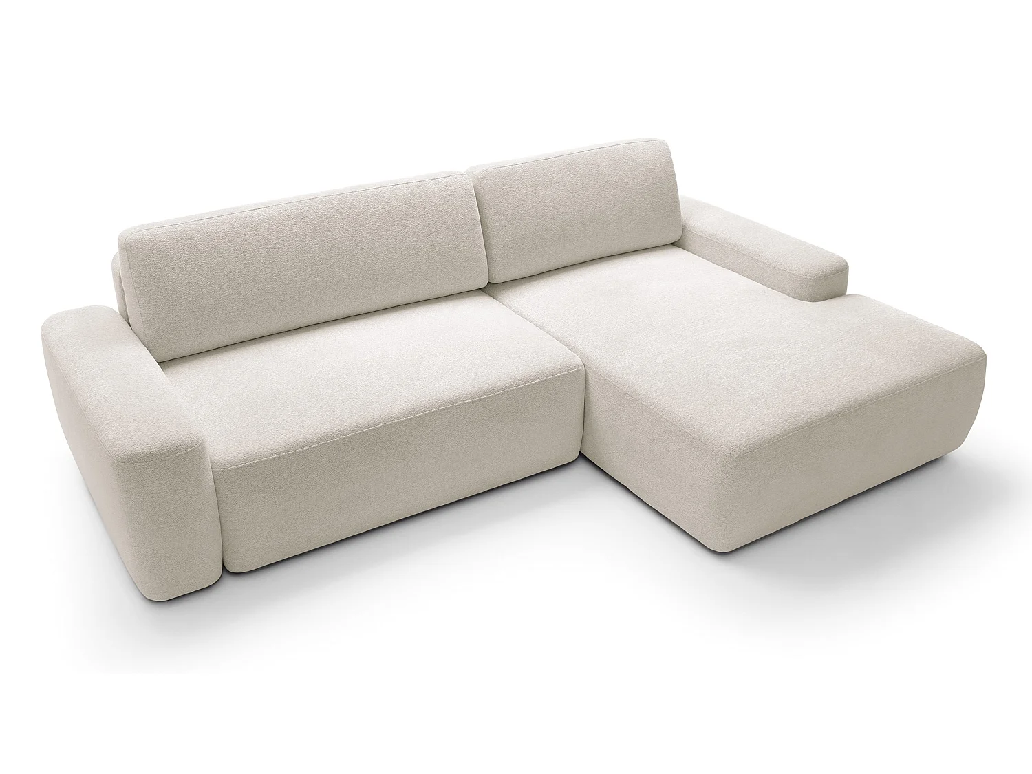 Canapé d'angle Orea M 265 cm convertible - formes arrondies, design moderne, canapé d'angle avec rangement, droite, beige