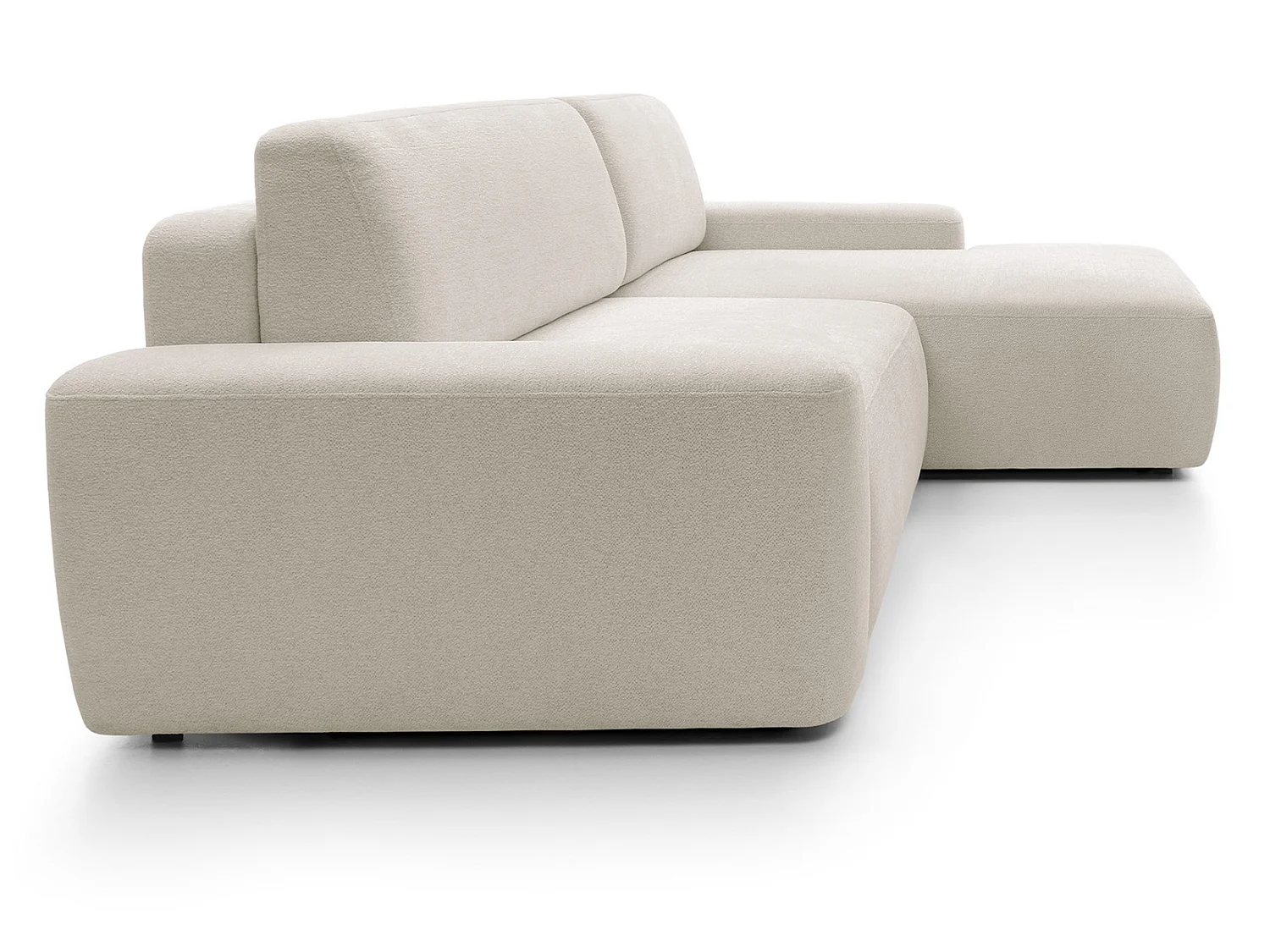 Canapé d'angle Orea M 265 cm convertible - formes arrondies, design moderne, canapé d'angle avec rangement, droite, beige