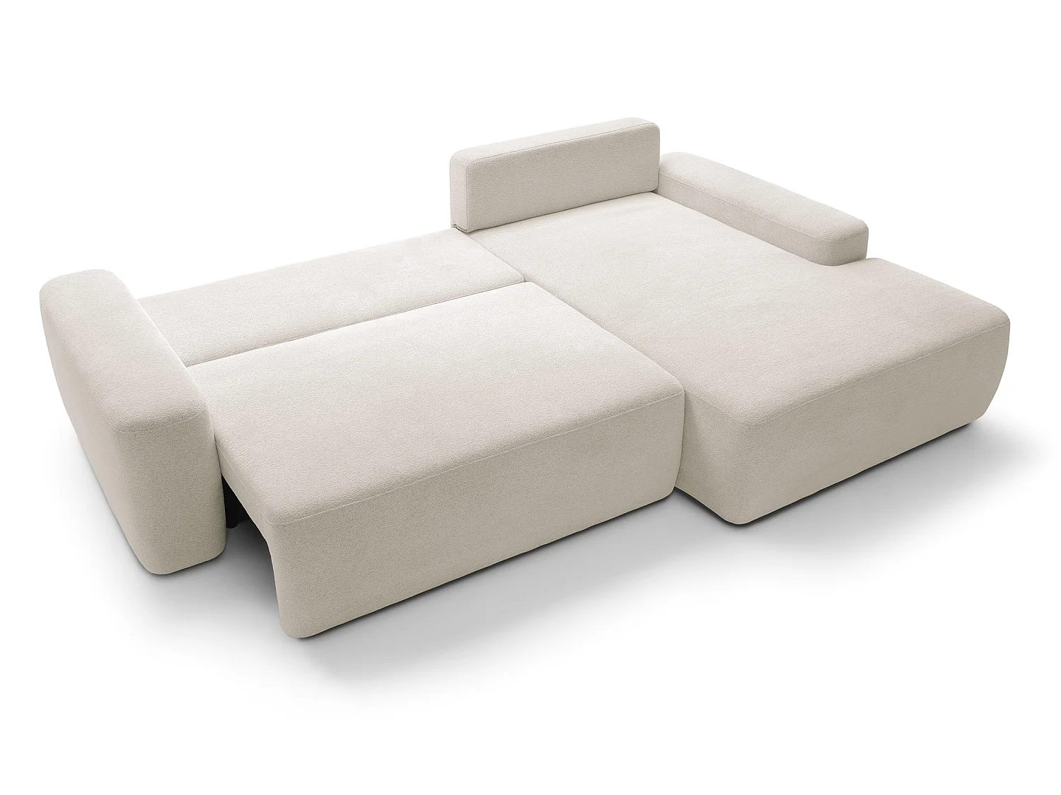 Canapé d'angle Orea M 265 cm convertible - formes arrondies, design moderne, canapé d'angle avec rangement, droite, beige