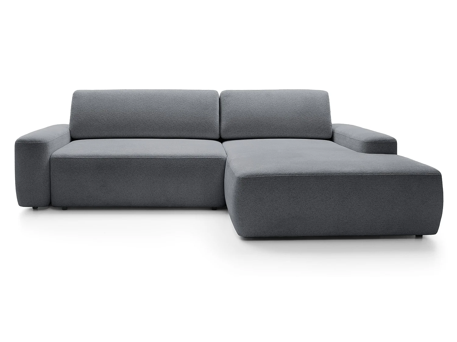 Canapé d'angle Orea M 265 cm convertible - formes arrondies, design moderne, canapé d'angle avec rangement, droite, gris foncé