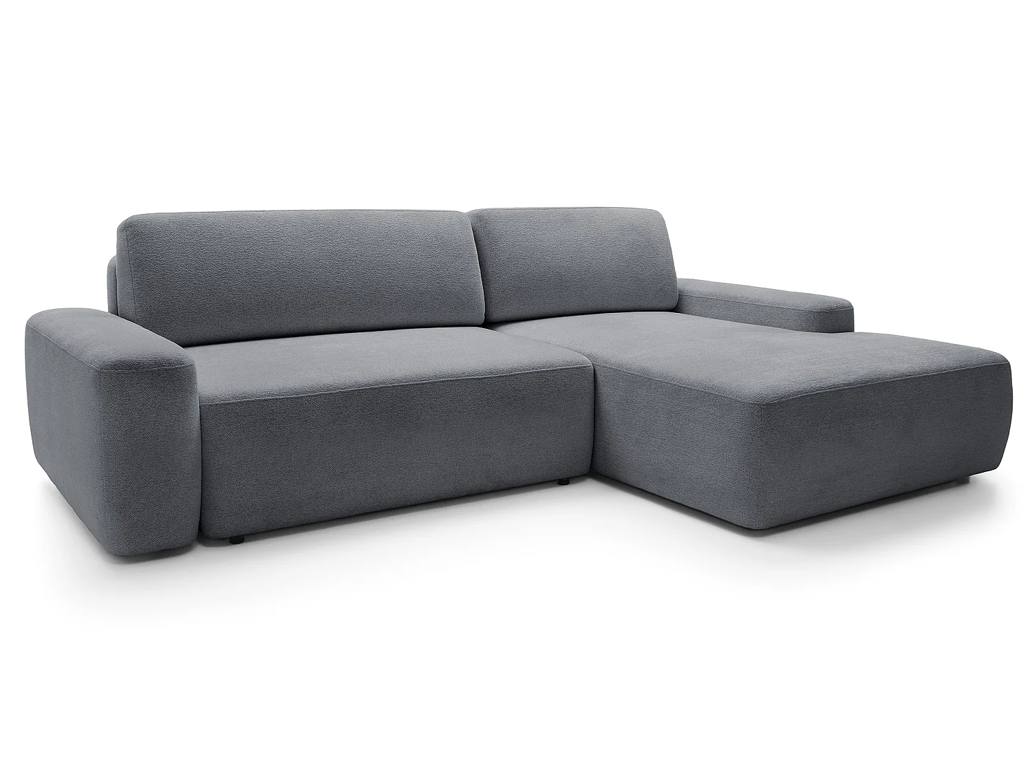 Canapé d'angle Orea M 265 cm convertible - formes arrondies, design moderne, canapé d'angle avec rangement, droite, gris foncé